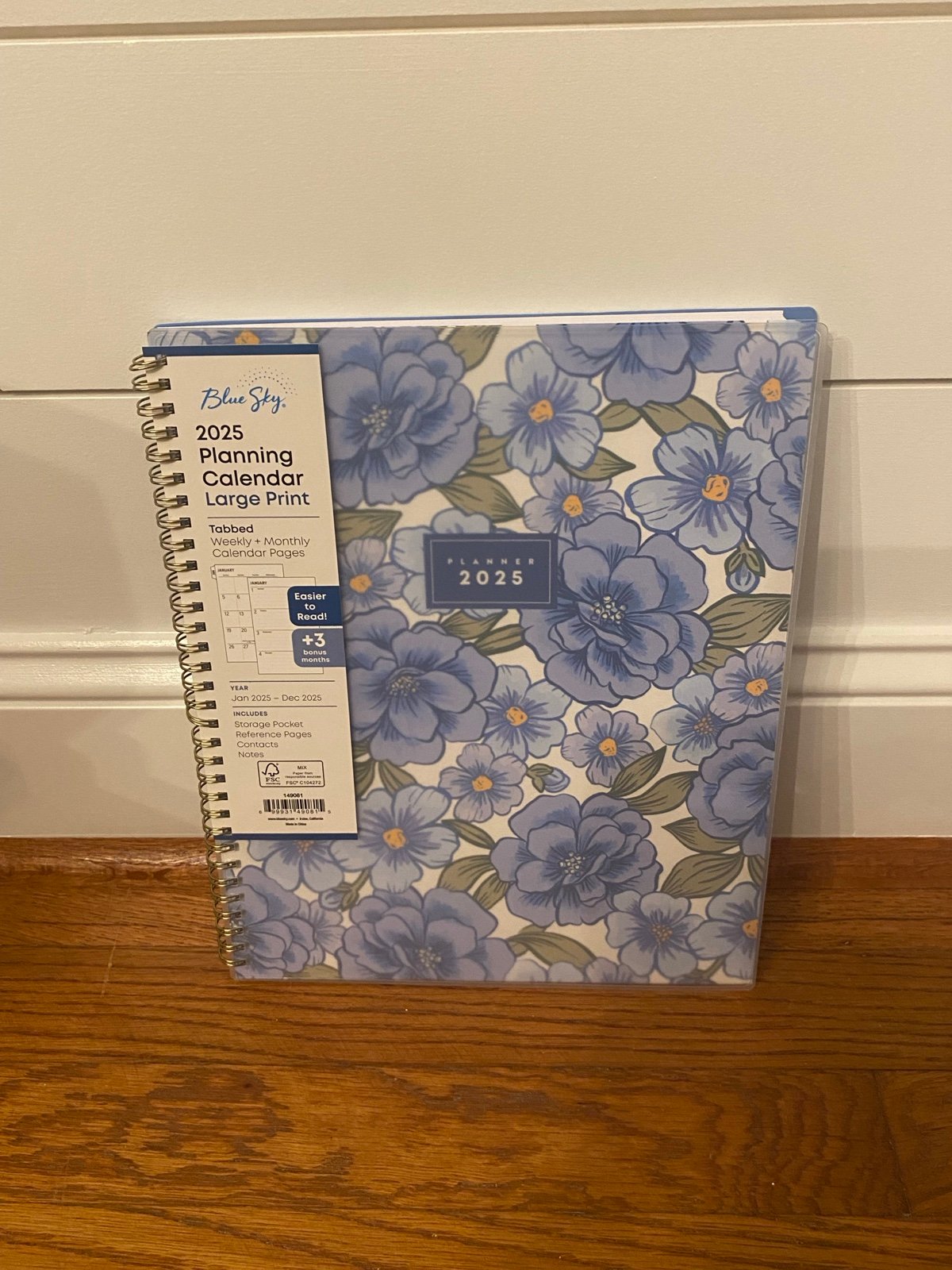 Blue Sky Large Print 2025 Calendar Planner Weekly New Year Fashion Floral Blue