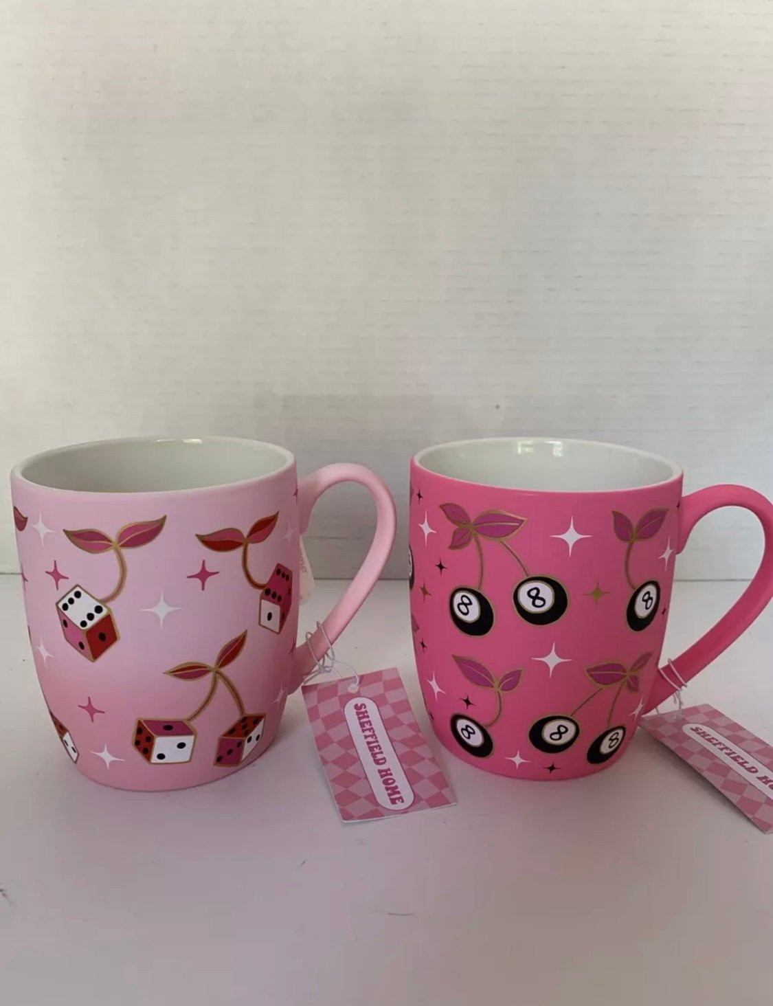 Sheffield Home Hot Pink Cherry Eight 8 Ball Dice 2 Set Mug Soft Touch