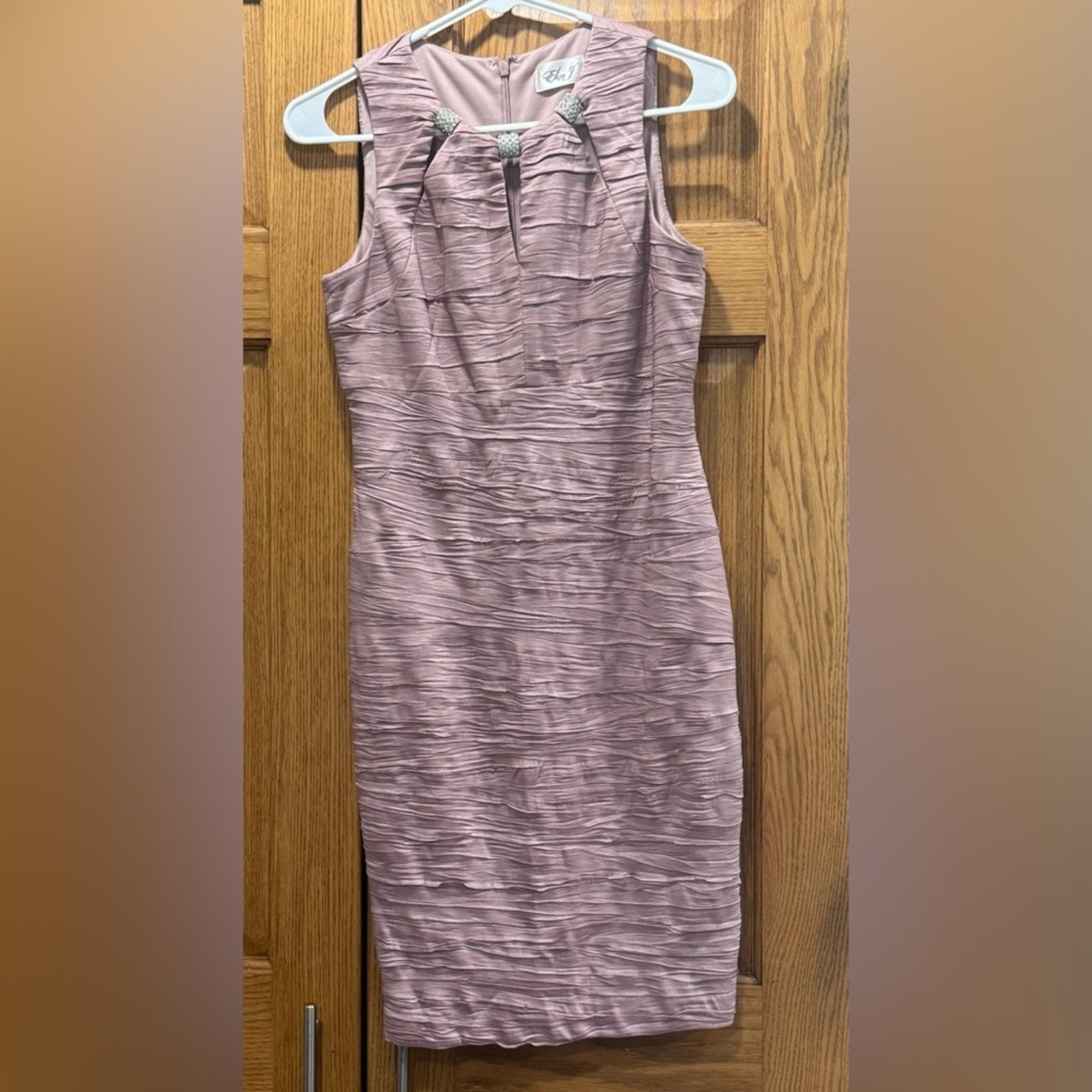 Eliza J Embellished Rhinestone Cutout Taffeta Sheath Dress dusty pink