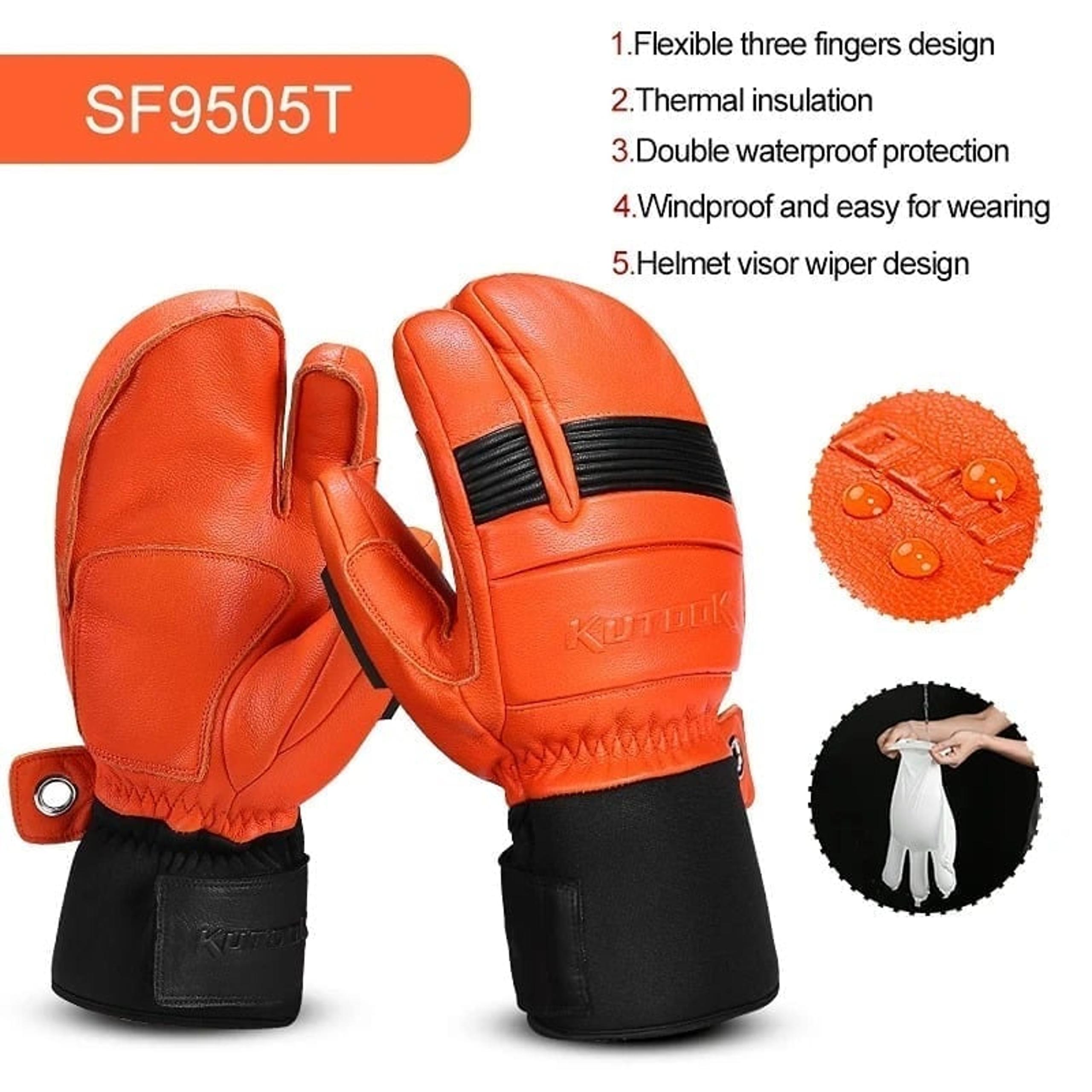 Winter Ski Gloves Goatskin Leather Mittens 3M Thinsulate Snowboard Gloves,Large