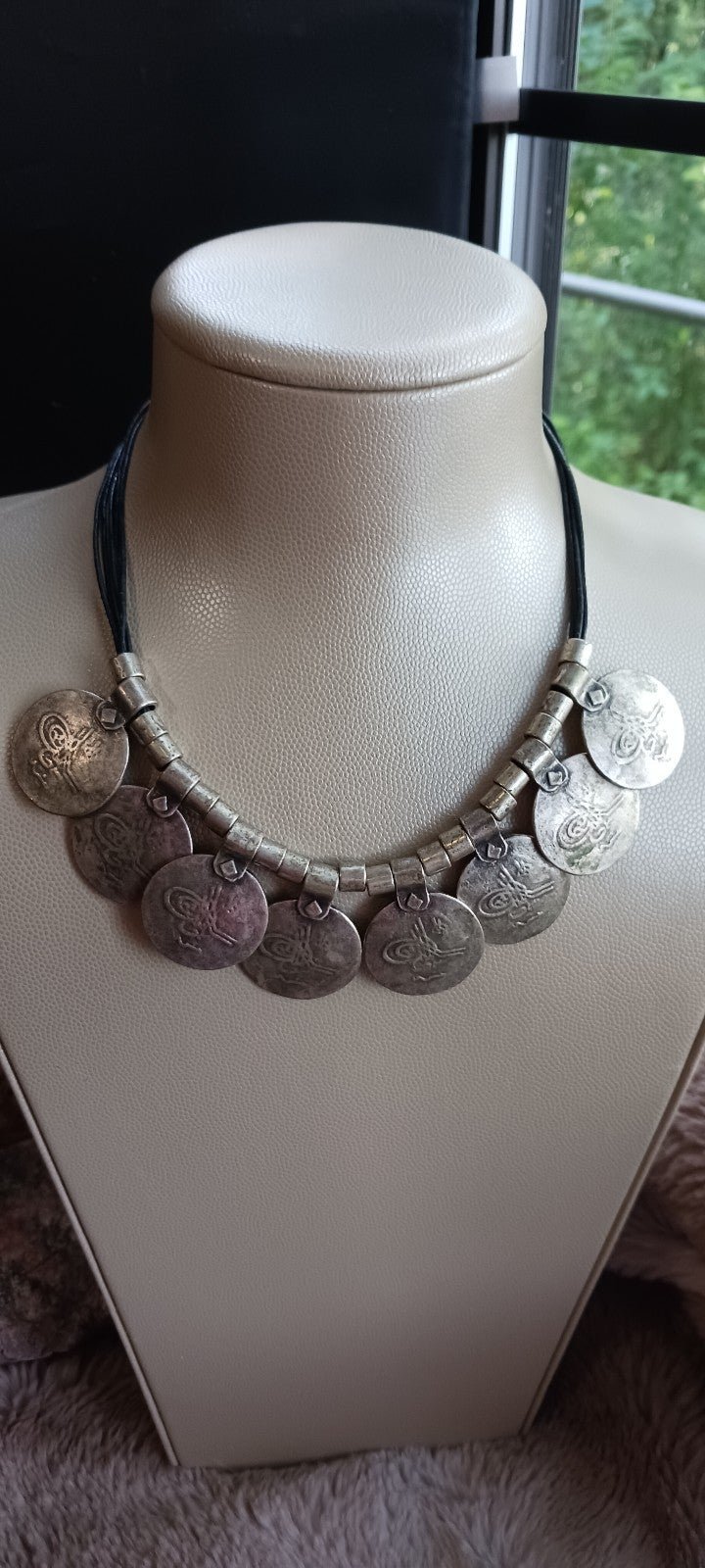 Extremely Rare Antique Turkish 1886 Hammered Real Silver Coin Necklace