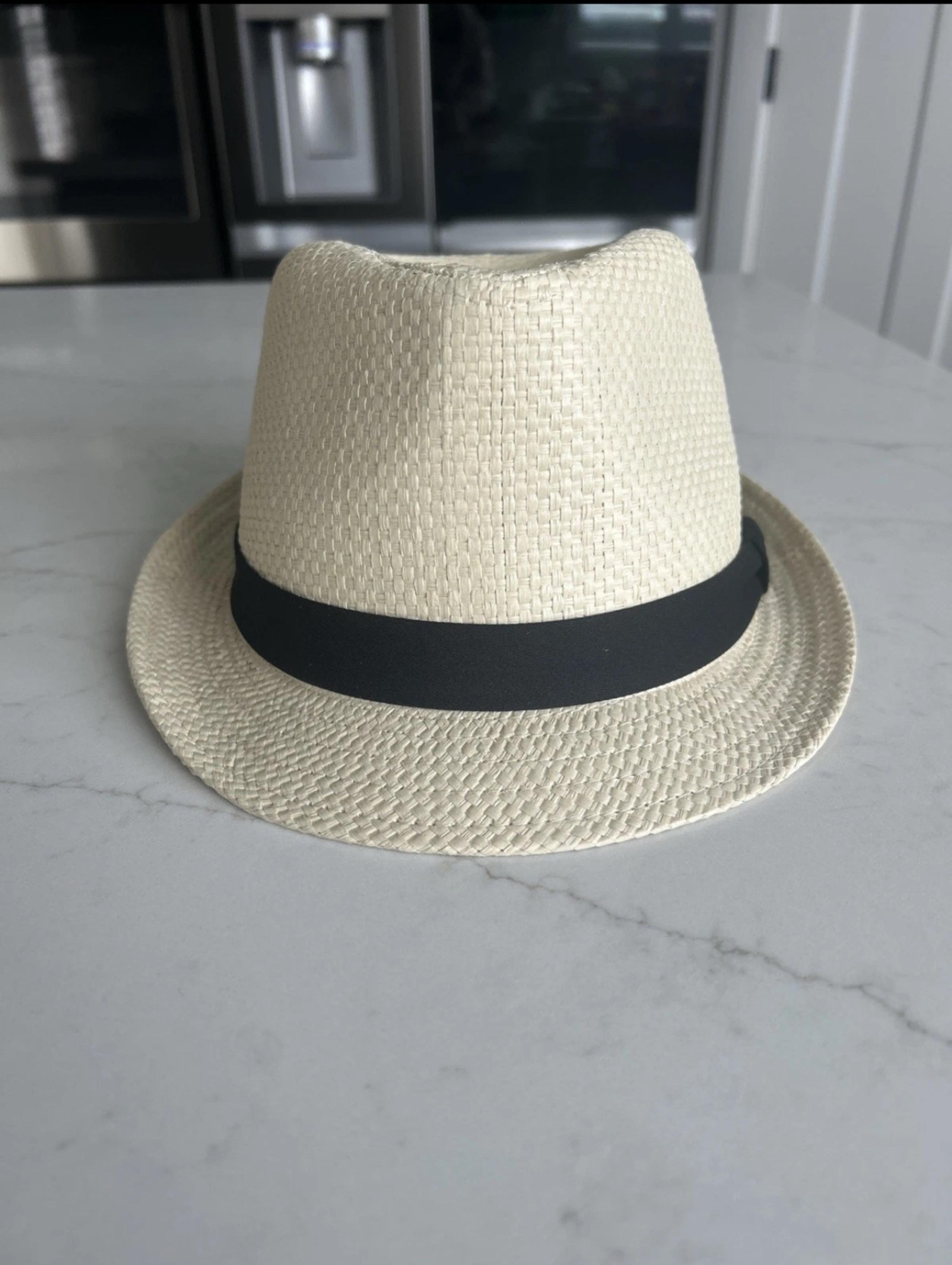 Dockers Straw Fedora Hat Men's Small/Medium Tan Hat With Black Band NWT