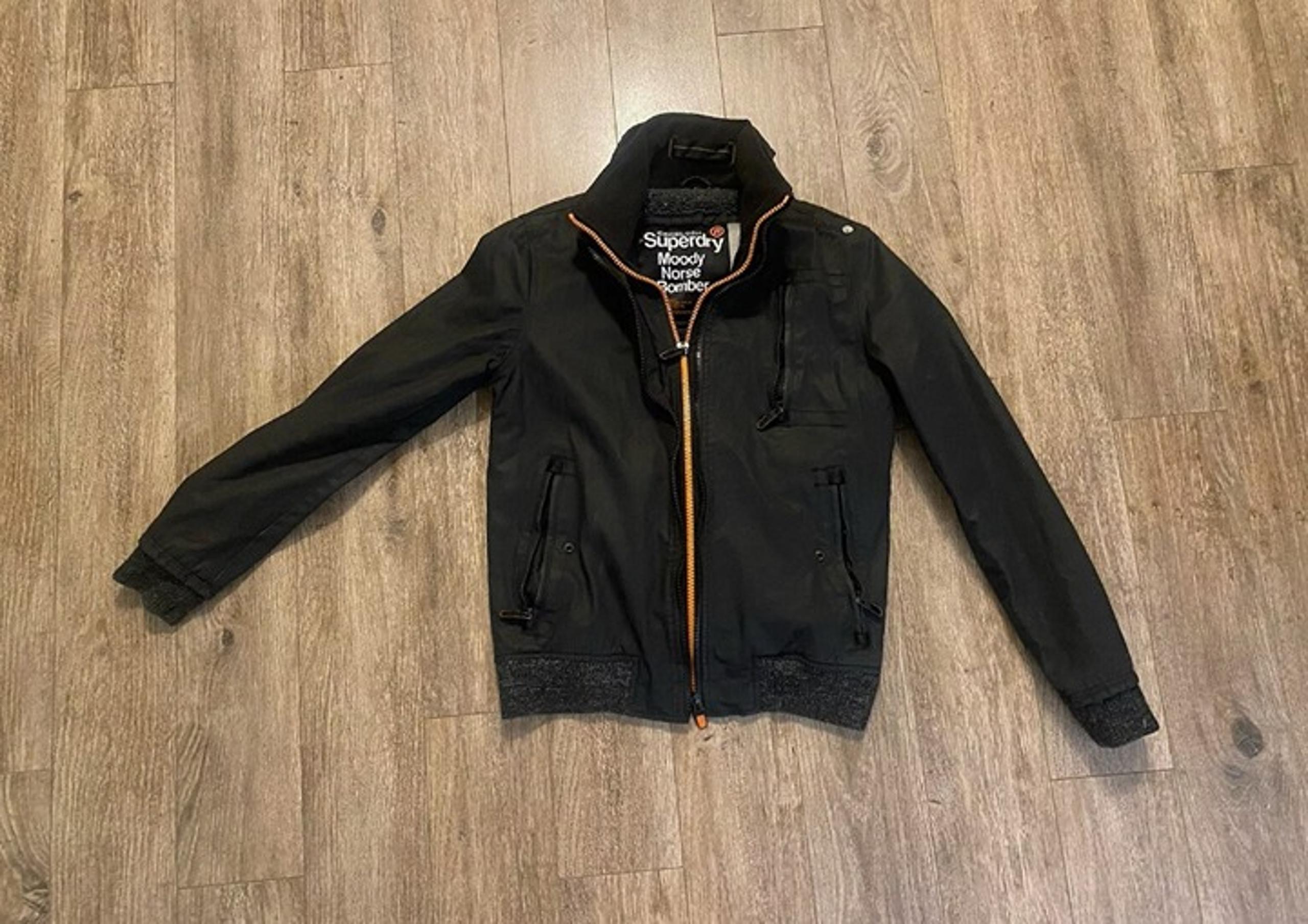 SUPERDRY Mens Size S Black Moody Norse Bomber Lite Coat / Jacket