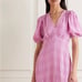 FAITHFULL THE BRAND Pink Vittoria Checked Plaid Crepe Puff Midi Dress Size XS