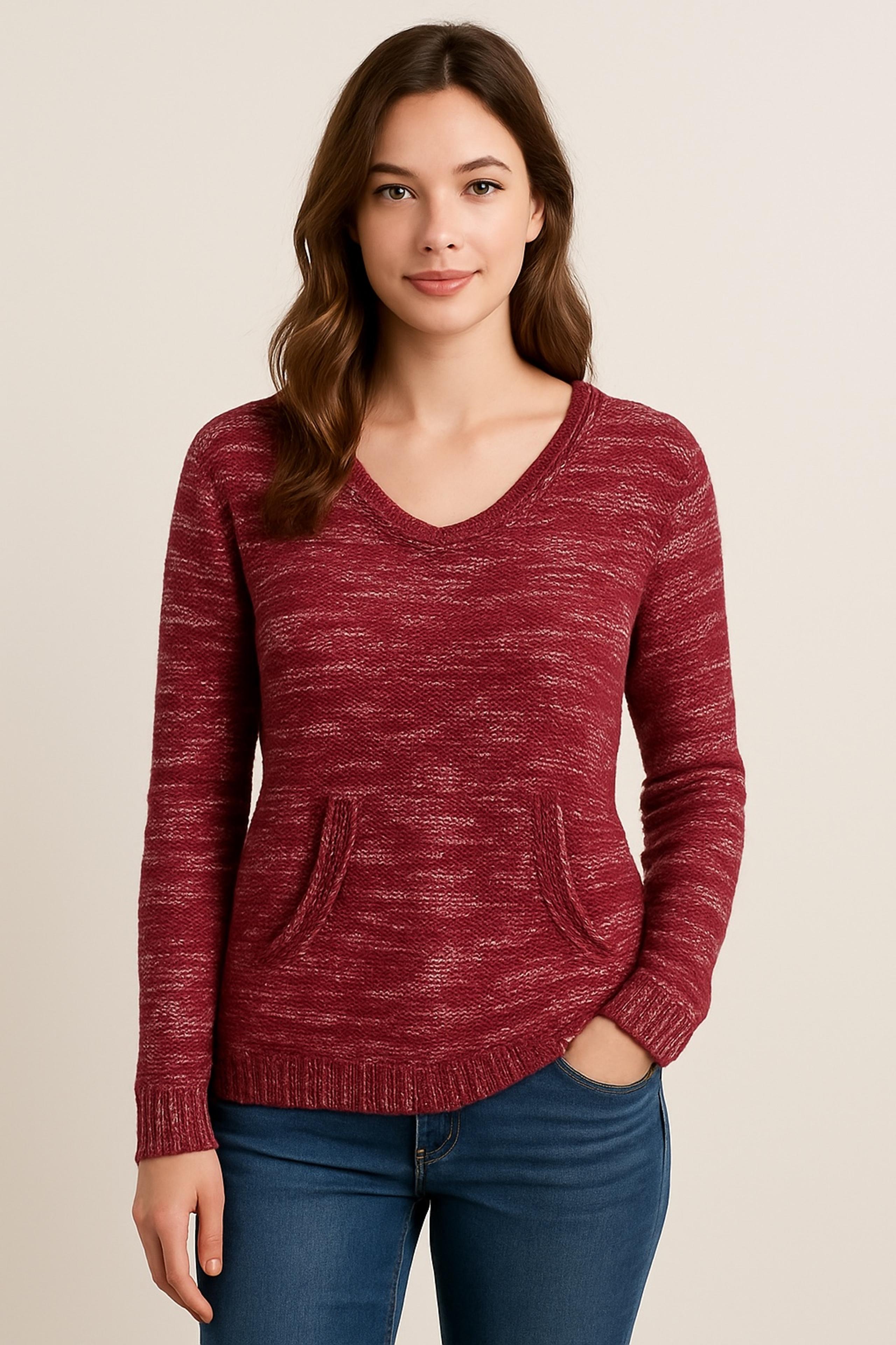 Architect Women’s Sweater Petite Medium Marled Burgundy Knit V-Neck Pullover NWT