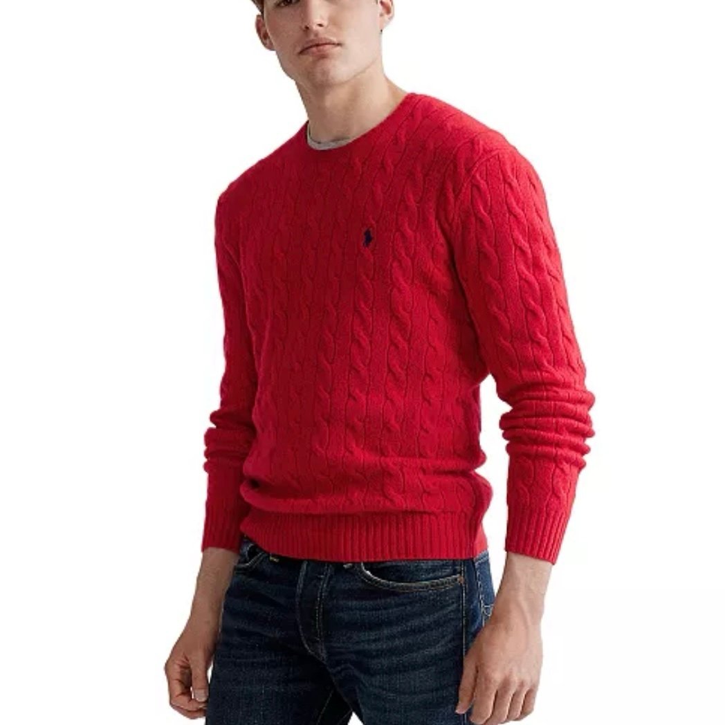 Polo Ralph Lauren Cable Knit Wool & Cashmere Crewneck Sweater Mens XL Red NWT