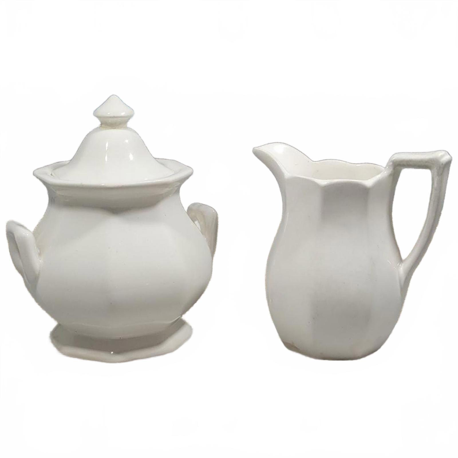 Wm Adams and Sons Ironstone Creamer & Sugar with Lid English Pottery Set