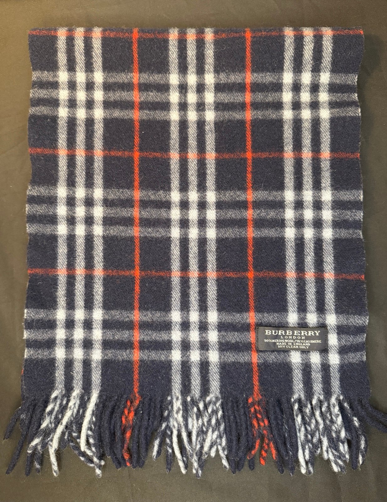 Burberry Cashmere Wool Blend Blue, Red, and White Scarf