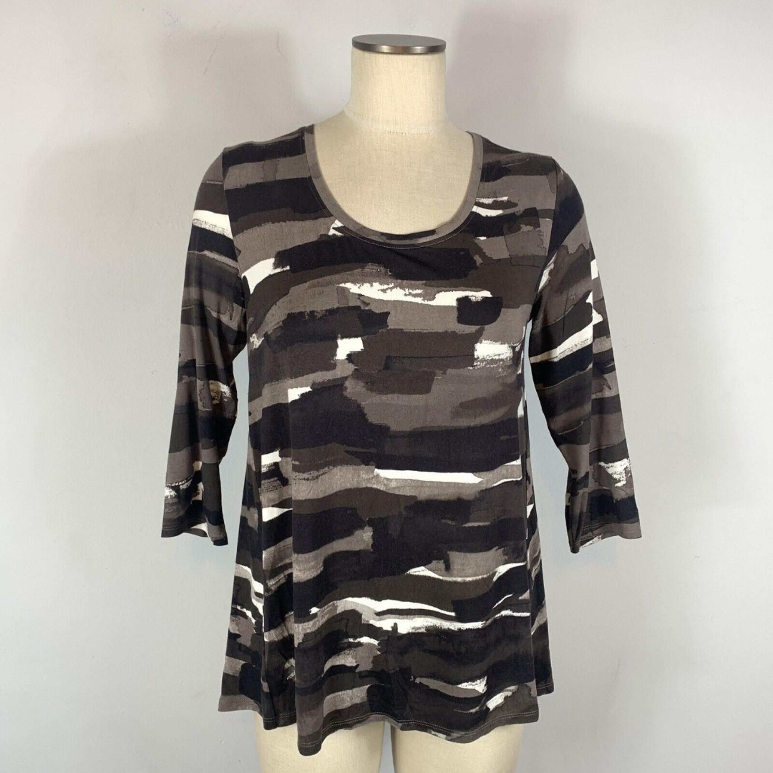 H by Halston Gray Abstract Camo Like Short Sleeve Loose Comfortable Soft Top S