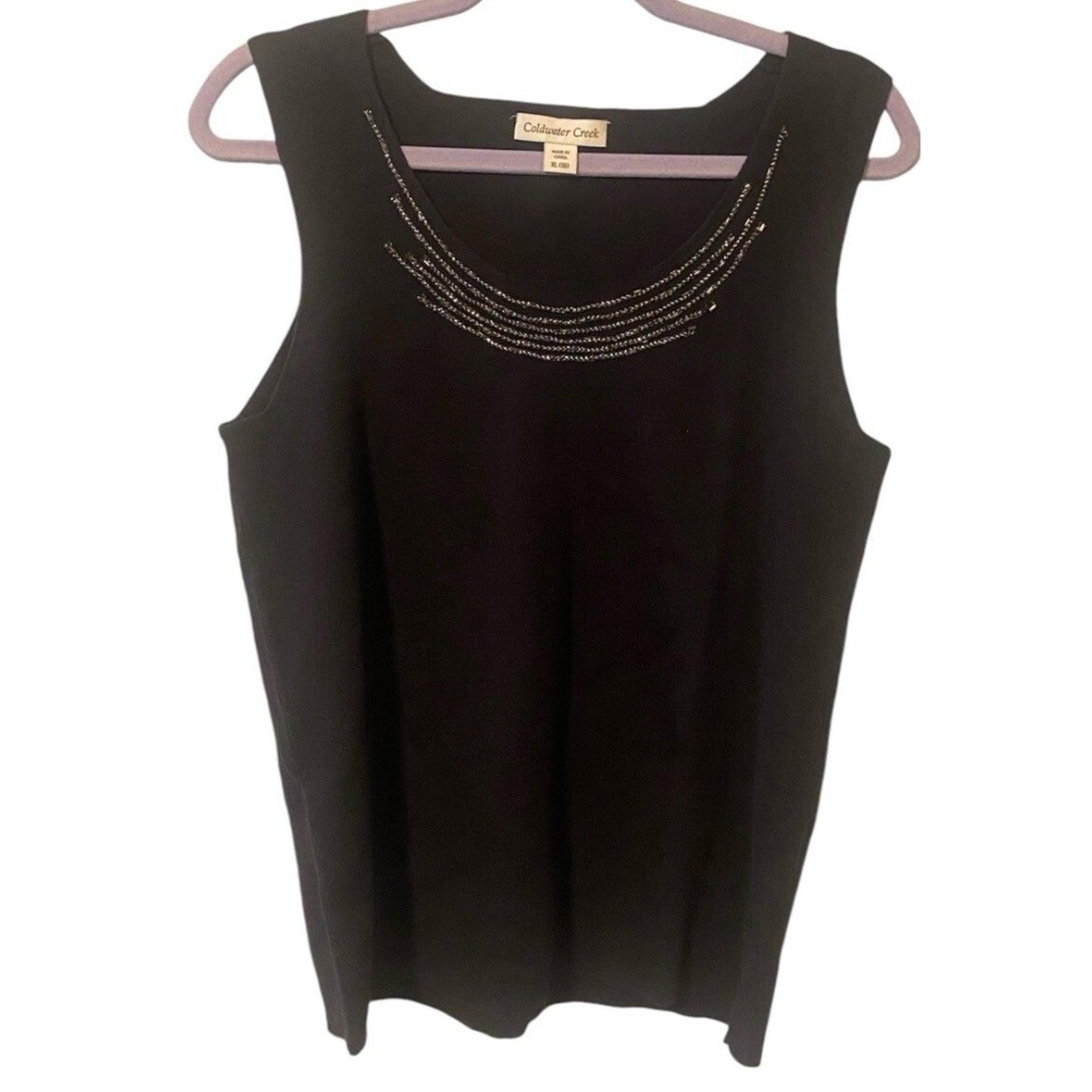 Coldwater Creek Tank Top Women's XL Black Sleeveless Shirt With Silver Accents