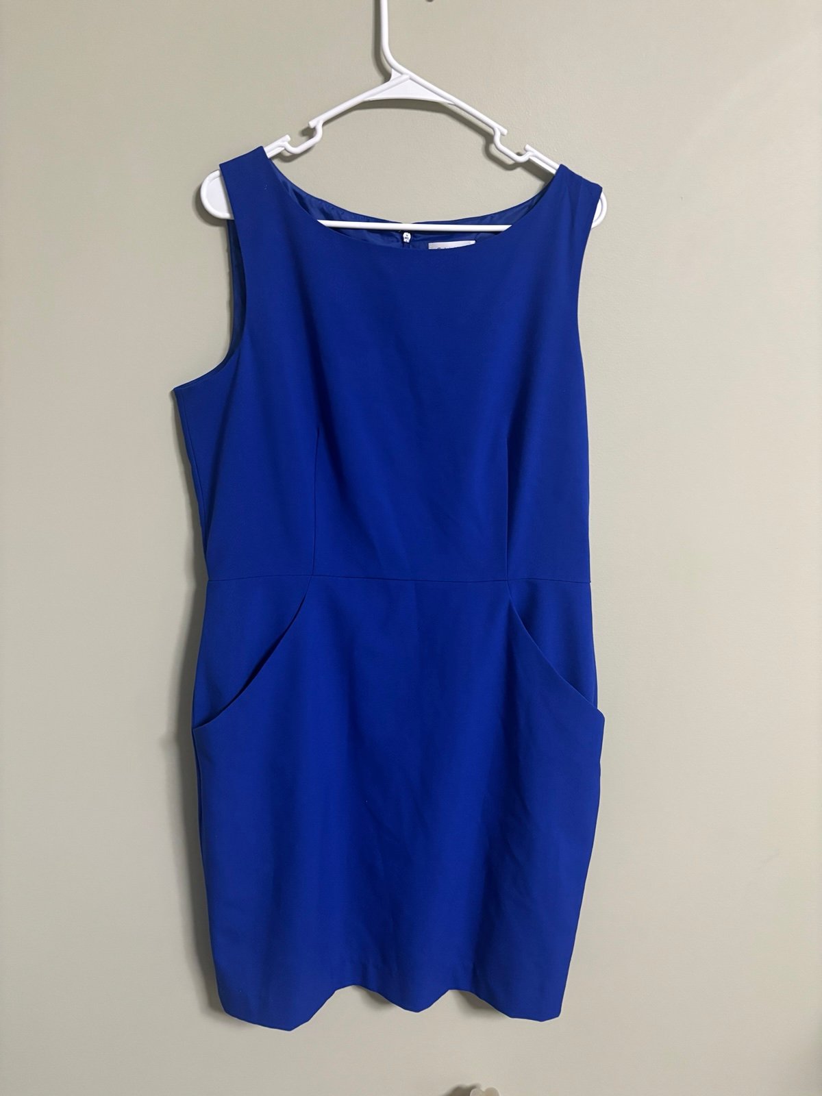 Calvin Klein Royal Blue Sleeveless Sheath Dress Size 14 Large New Pockets