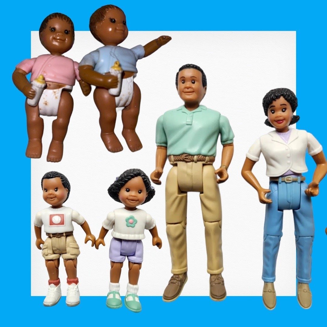Loving family African American dollhouse family w twins