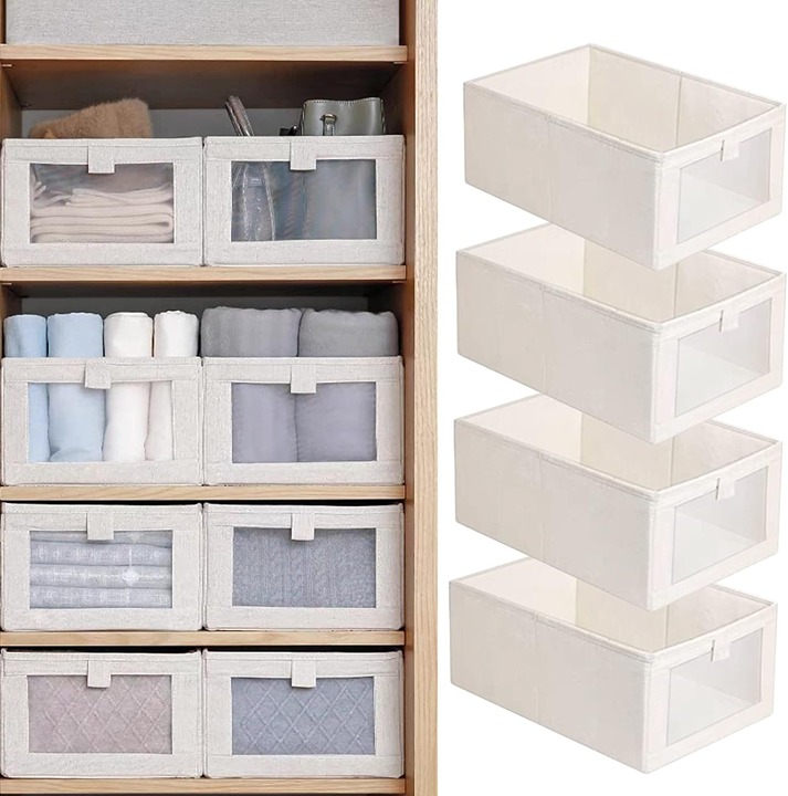 4 Pack Linen Storage Bins, Storage Containers for Organizing