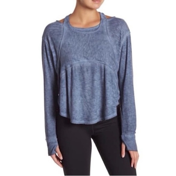 FP Movement Free People Zenith Ribbed Cut Out Flowy Top Blue Size L