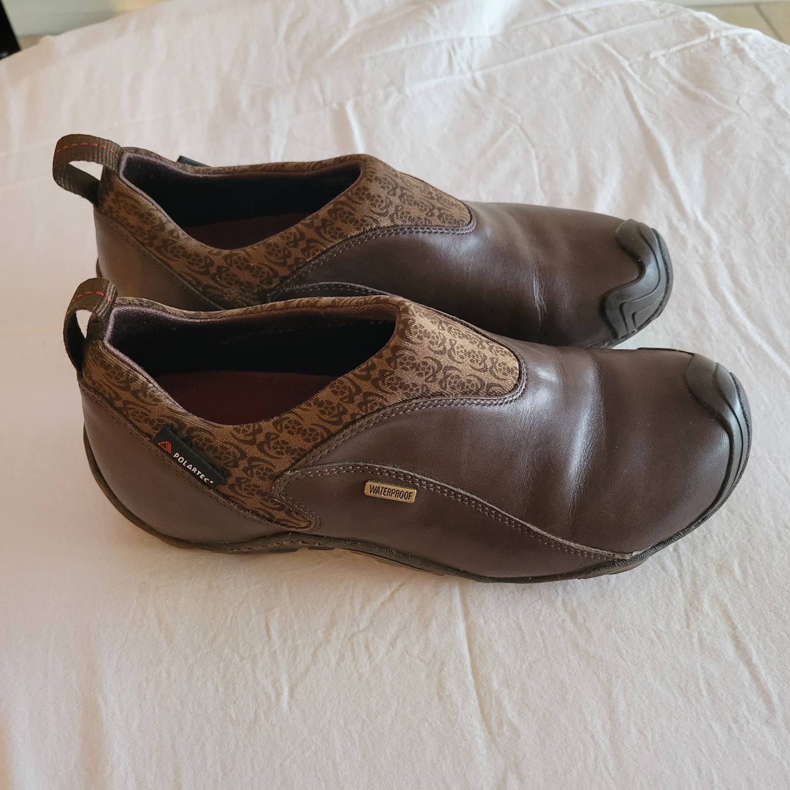 Merrell Forecast Moc Women 7.5 Waterproof Polartec Leather Brown Slip On Vibram