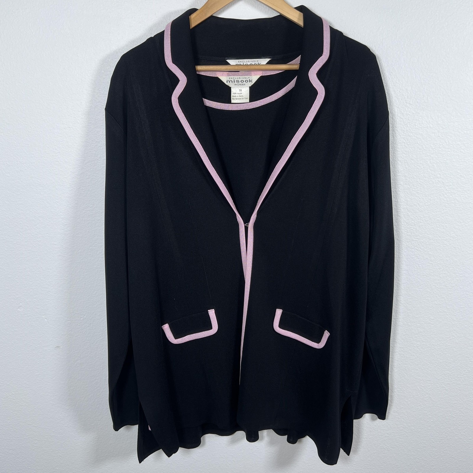 Misook Womens Knit Blazer Twin Set Sz 1X Black Pink Office Classic Professional