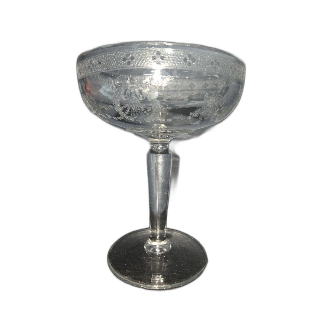 Antique Circa 1900 Vintage Lavender Etching Clear Glass Candlestick
