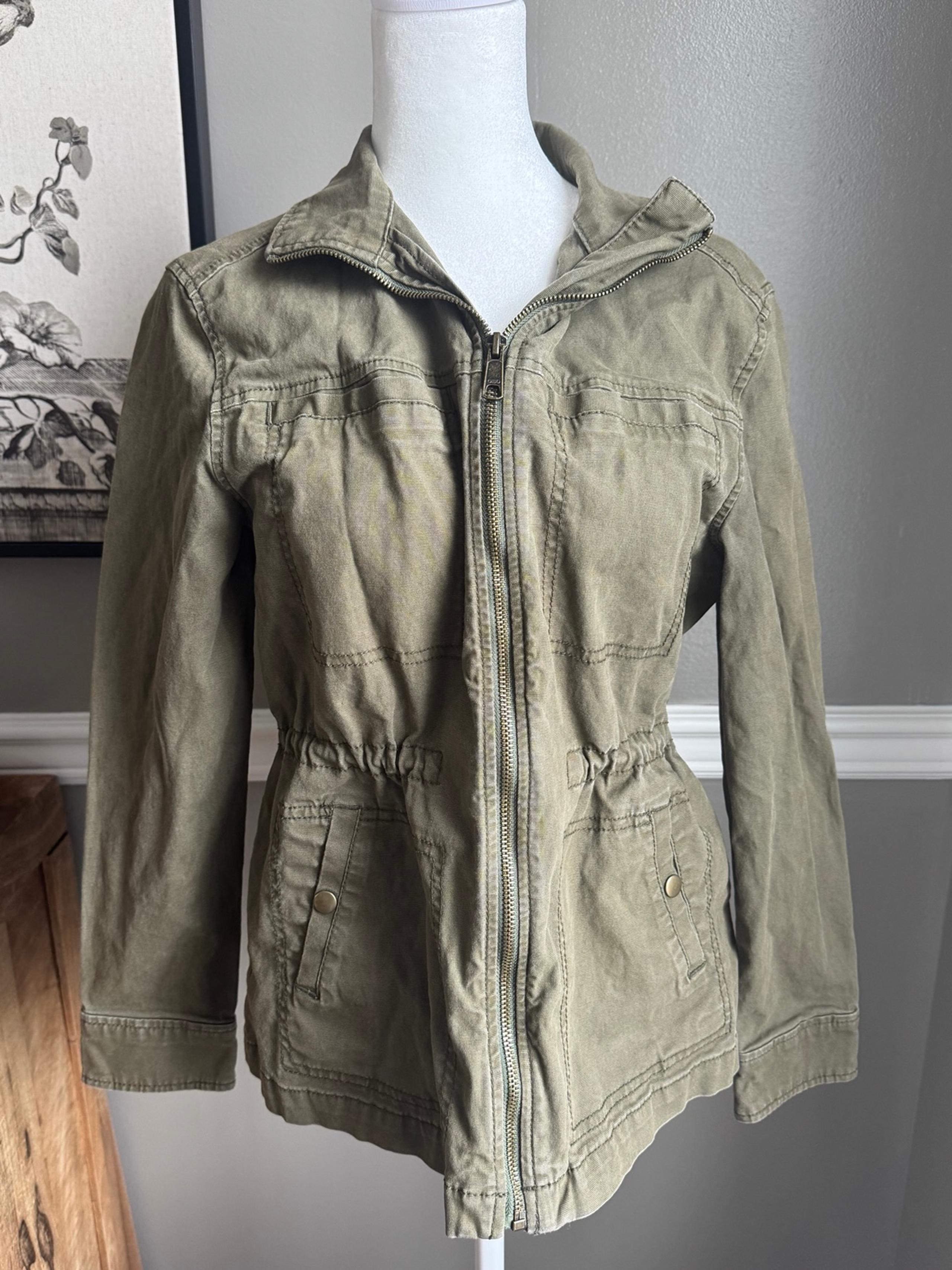 Old Navy Women Olive Green Military Utilitarian Zip Light Jacket Coat XS