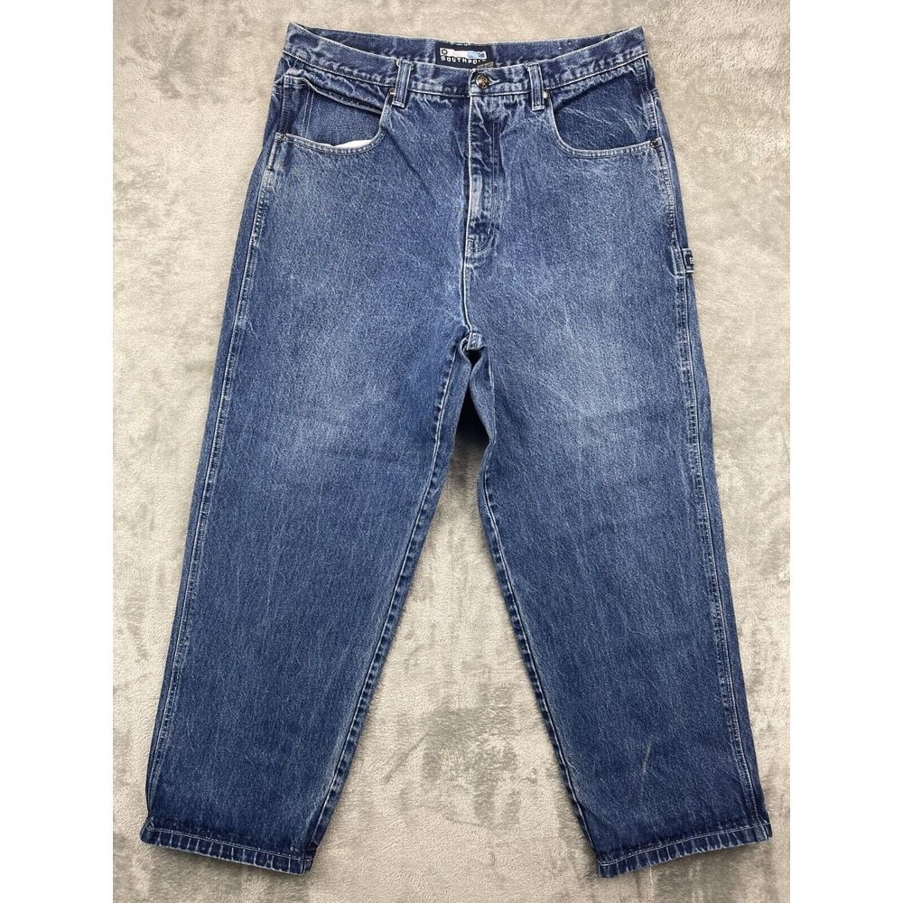 Southpole Men's Jeans Size 38 (38x30.5) Blue Baggy Fit Embroidered Distressed