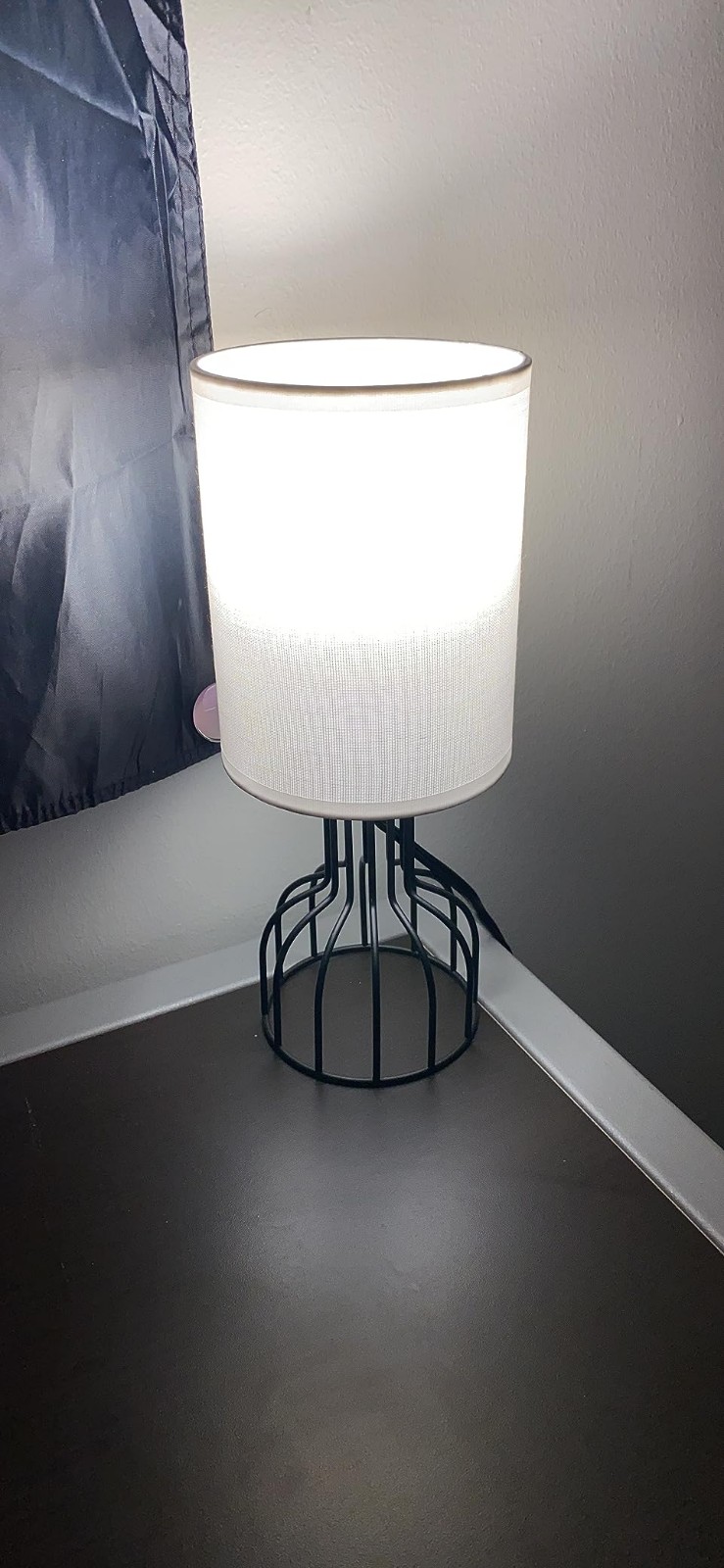 Bedside Table Lamp, Small Lamp 3 Color Modes, Metal Base, Fabric Shade w/ Bulb