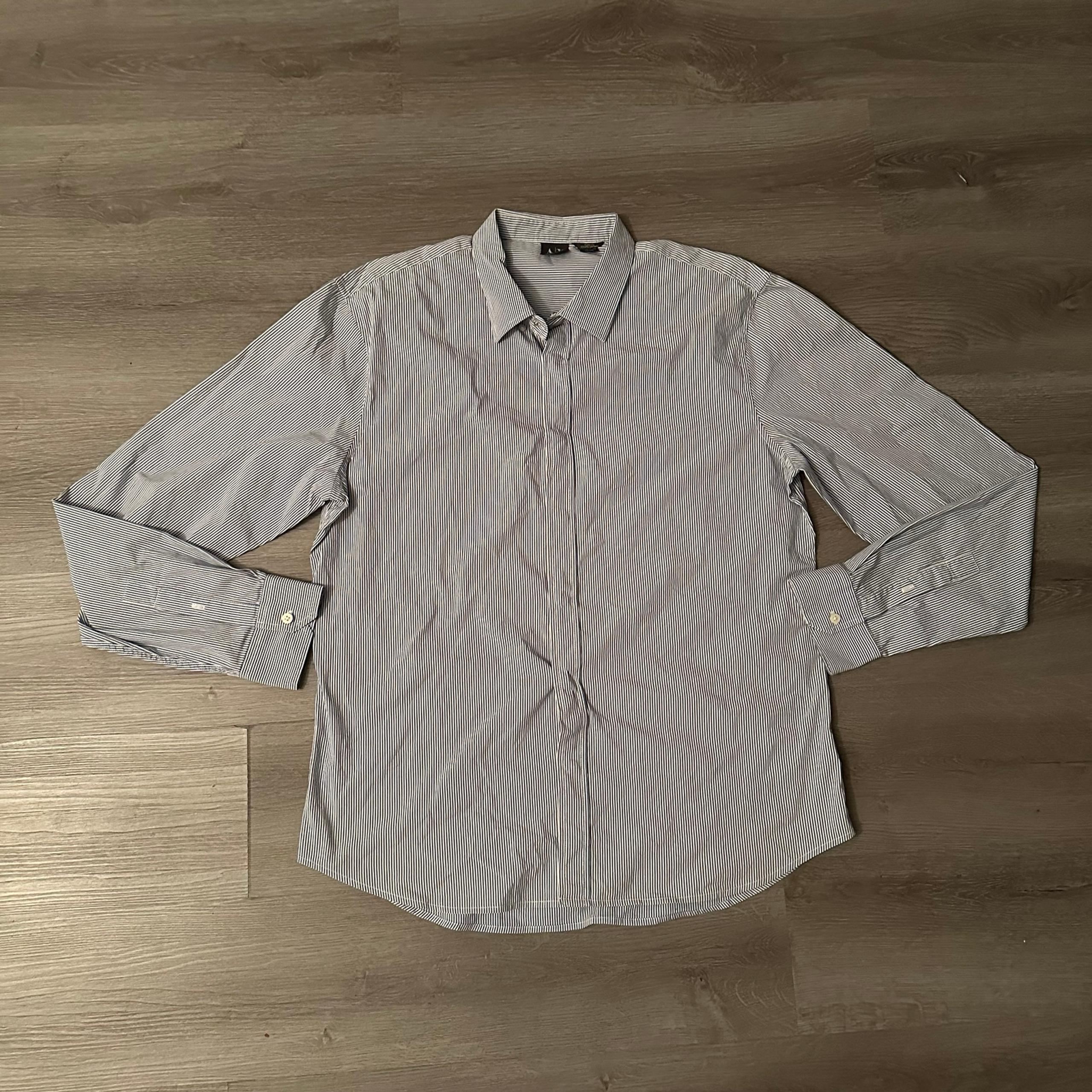 Armani Exchange Men's Shirt Blue Small Button Front Long Sleeve Striped Size XXL