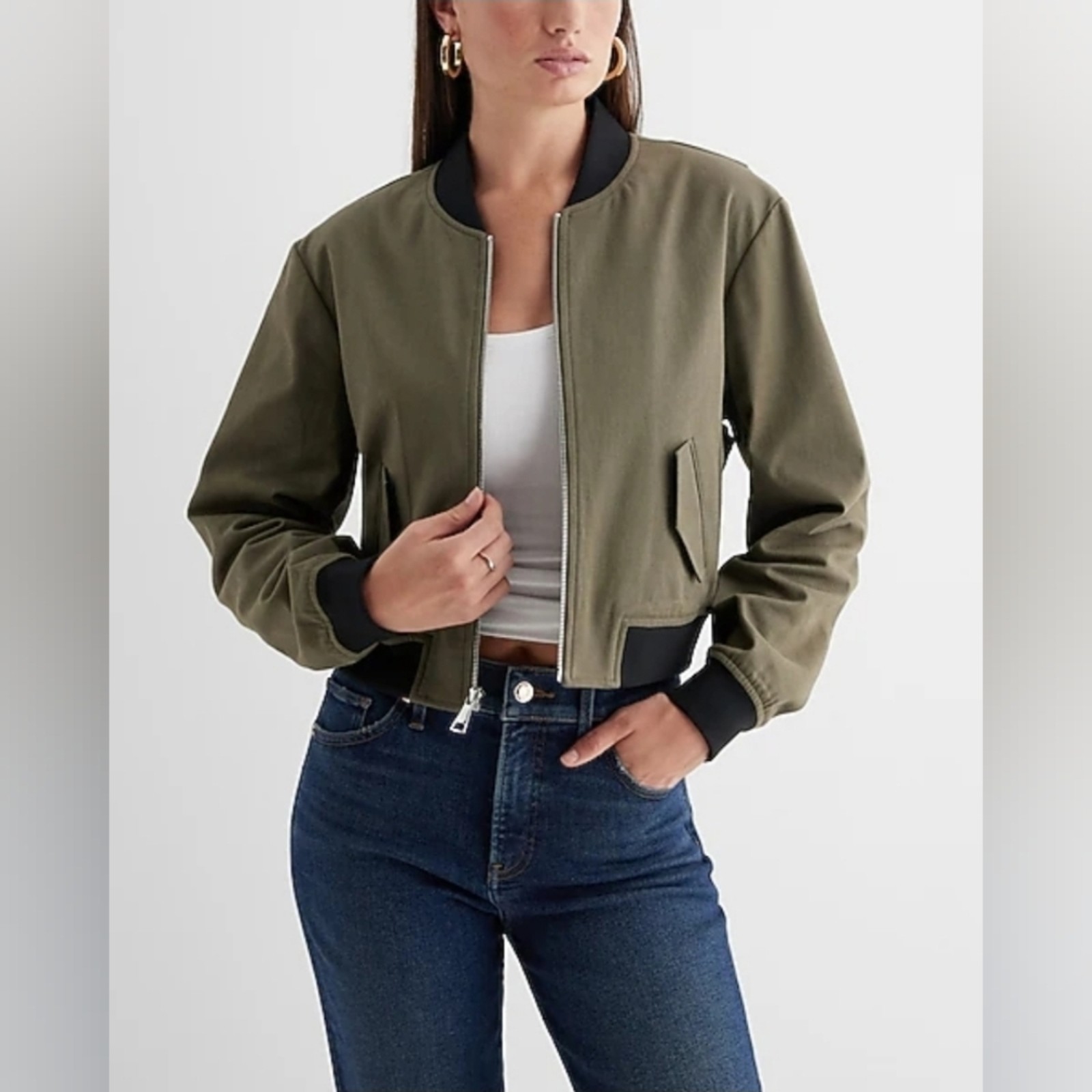 NWT Express Cropped Tipped Bomber Jacket