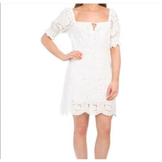 7 for All Mankind Eyelet Babydoll Puff Sleeve Dress White L