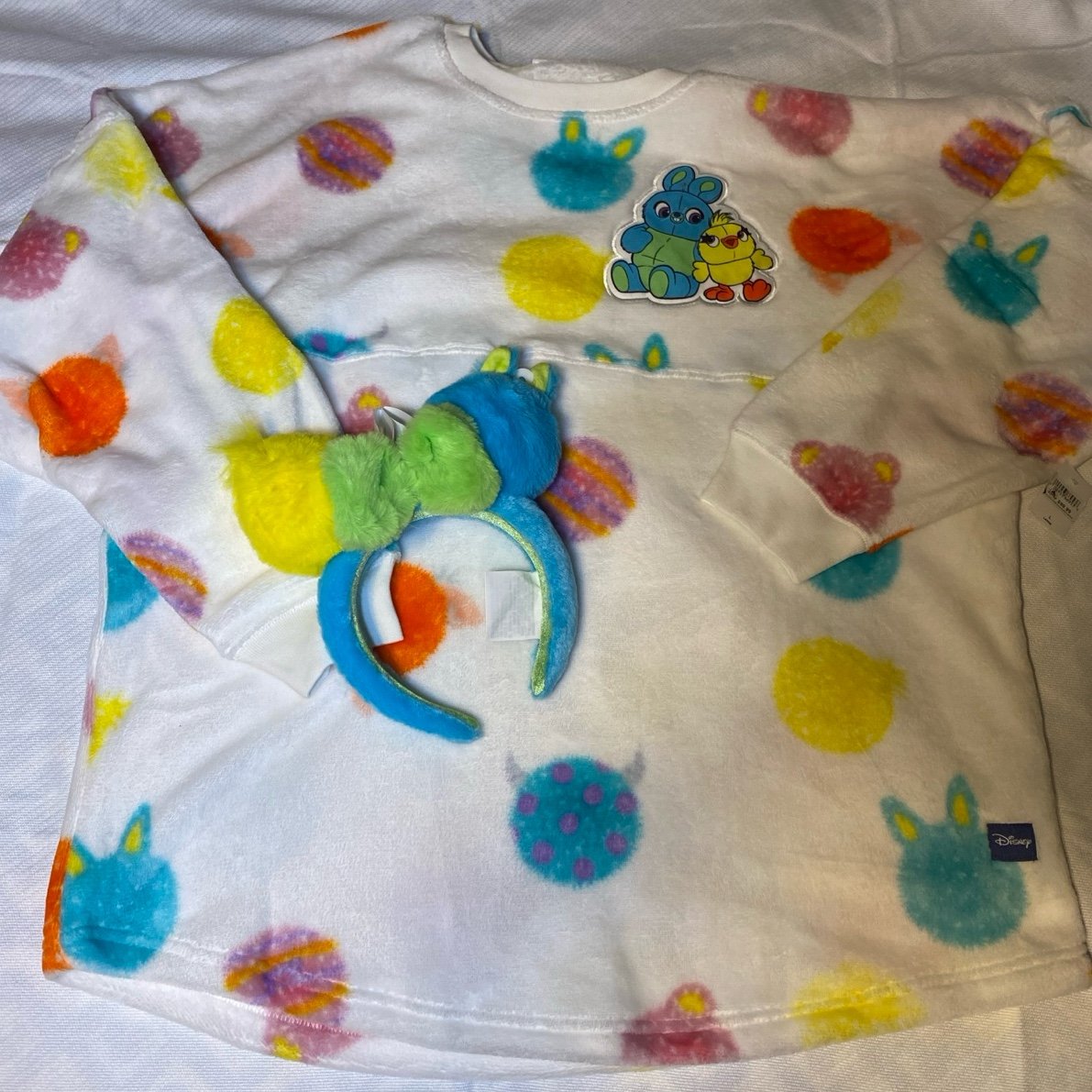 Disney Parks Pixar Fuzzy Spirit Jersey Size Large & Ducky and Bunny Ears NWT