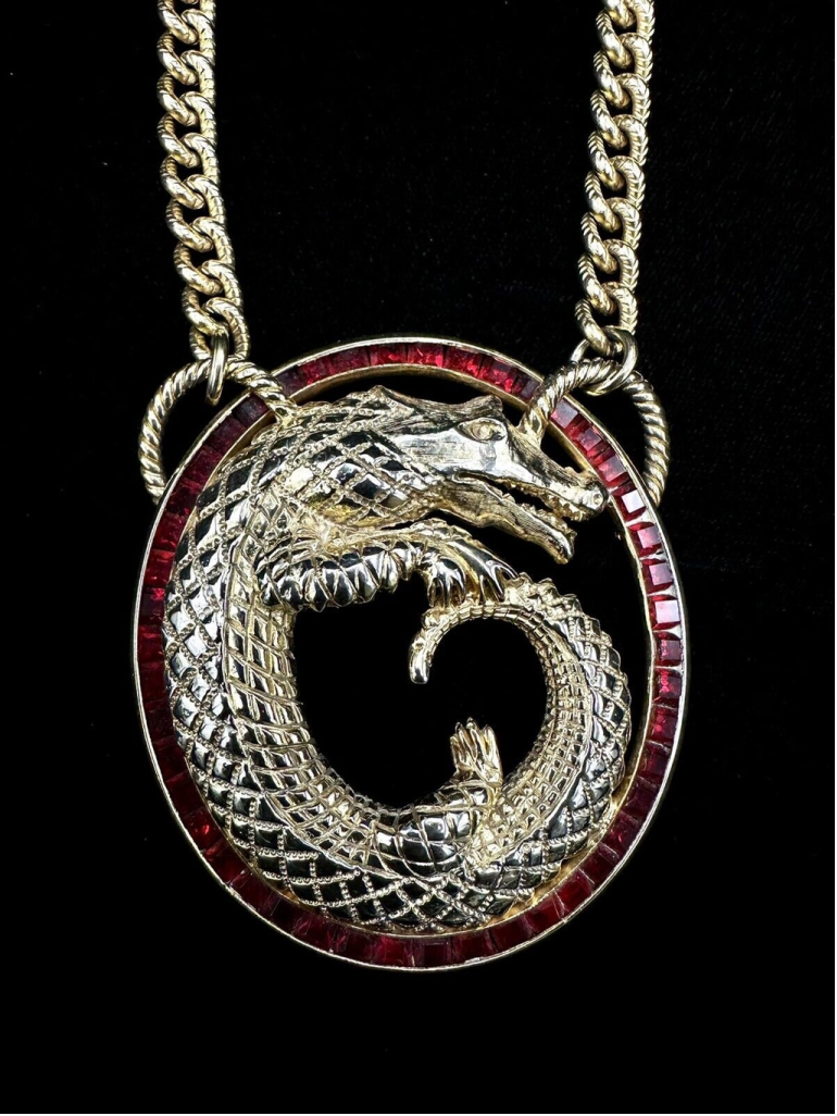RARE Lucien Piccard Alligator Necklace vintage 2” Pendant