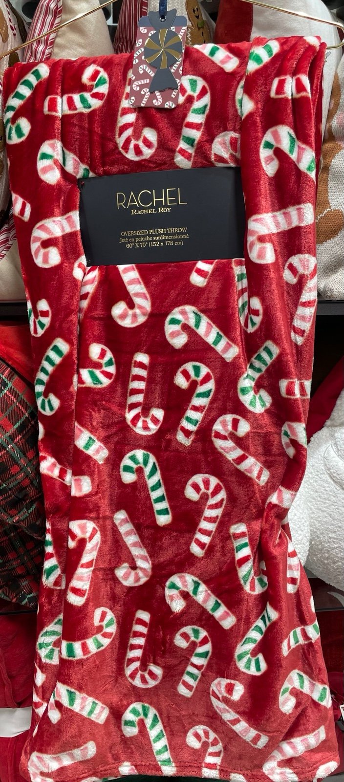 RACHEL ROY Multicolored Candy Cane Christmas Throw Blanket