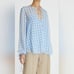 Lee Mathews Blue & White Gingham Print Kitty Silk Blouse Size 5 Classic Designer