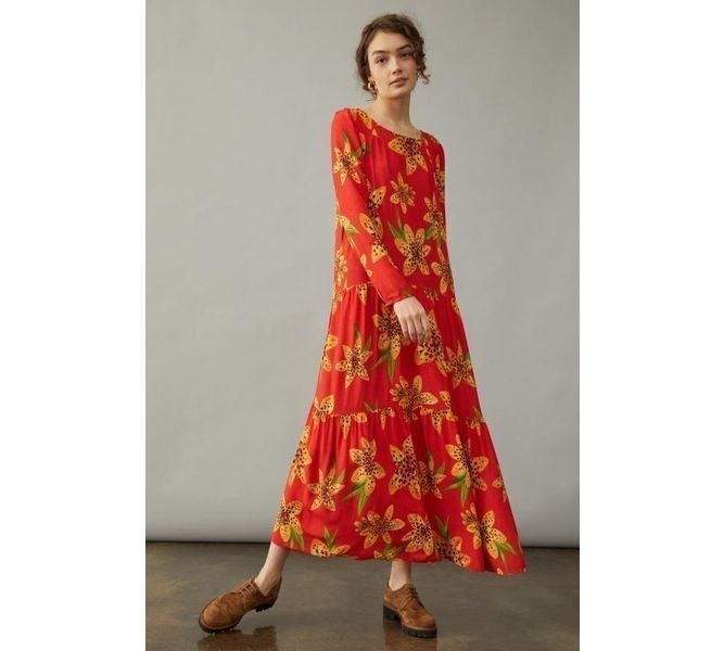 Anthropologie-Farm Rio Golden Lily Maxi Dress