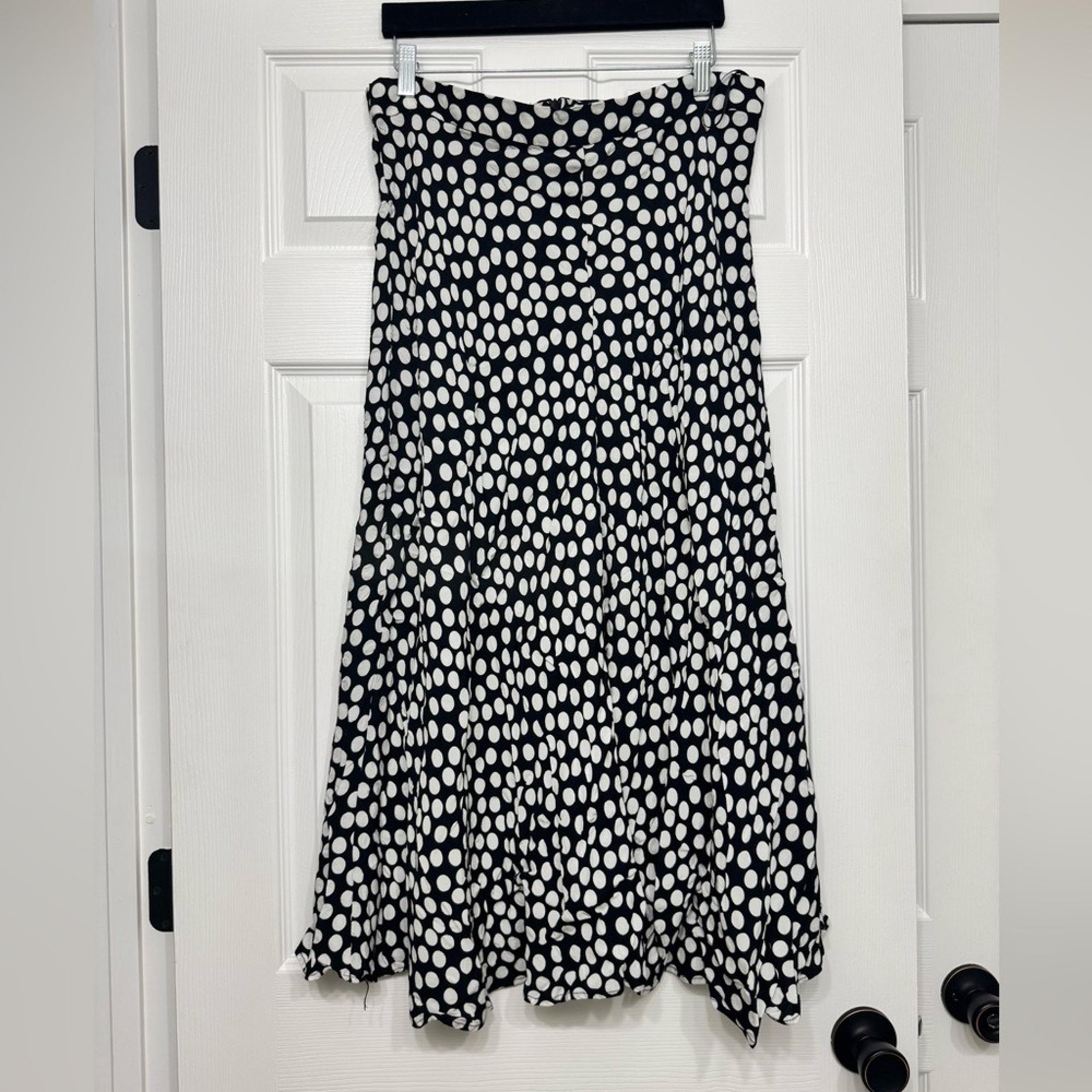 Zara Polka Dot Skirt Womens XL Midi Flowy A-Line Viscose Retro Chic Black White
