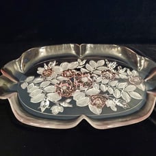 Vintage MIKASA ROSELLA Serving Platter Tray Ruffle Rim Pink Roses Frosted 16