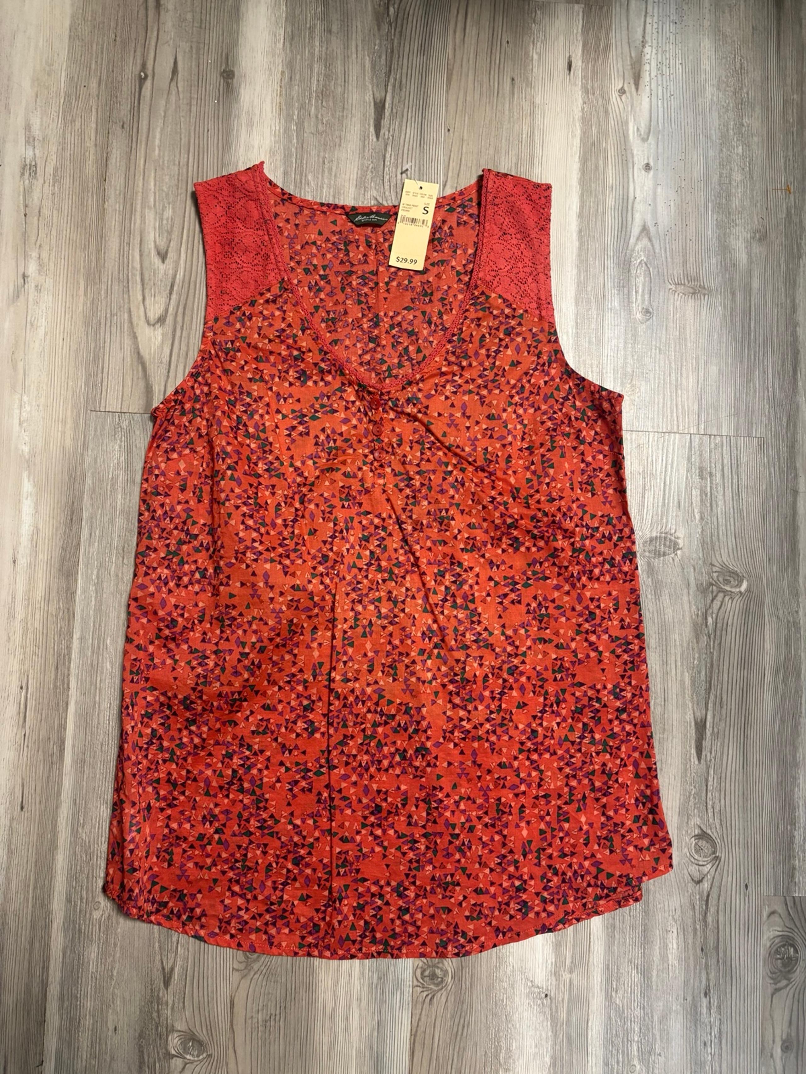 Eddie Bauer NWT size small Orange and red blouse with a boho vibe chest is 17, l