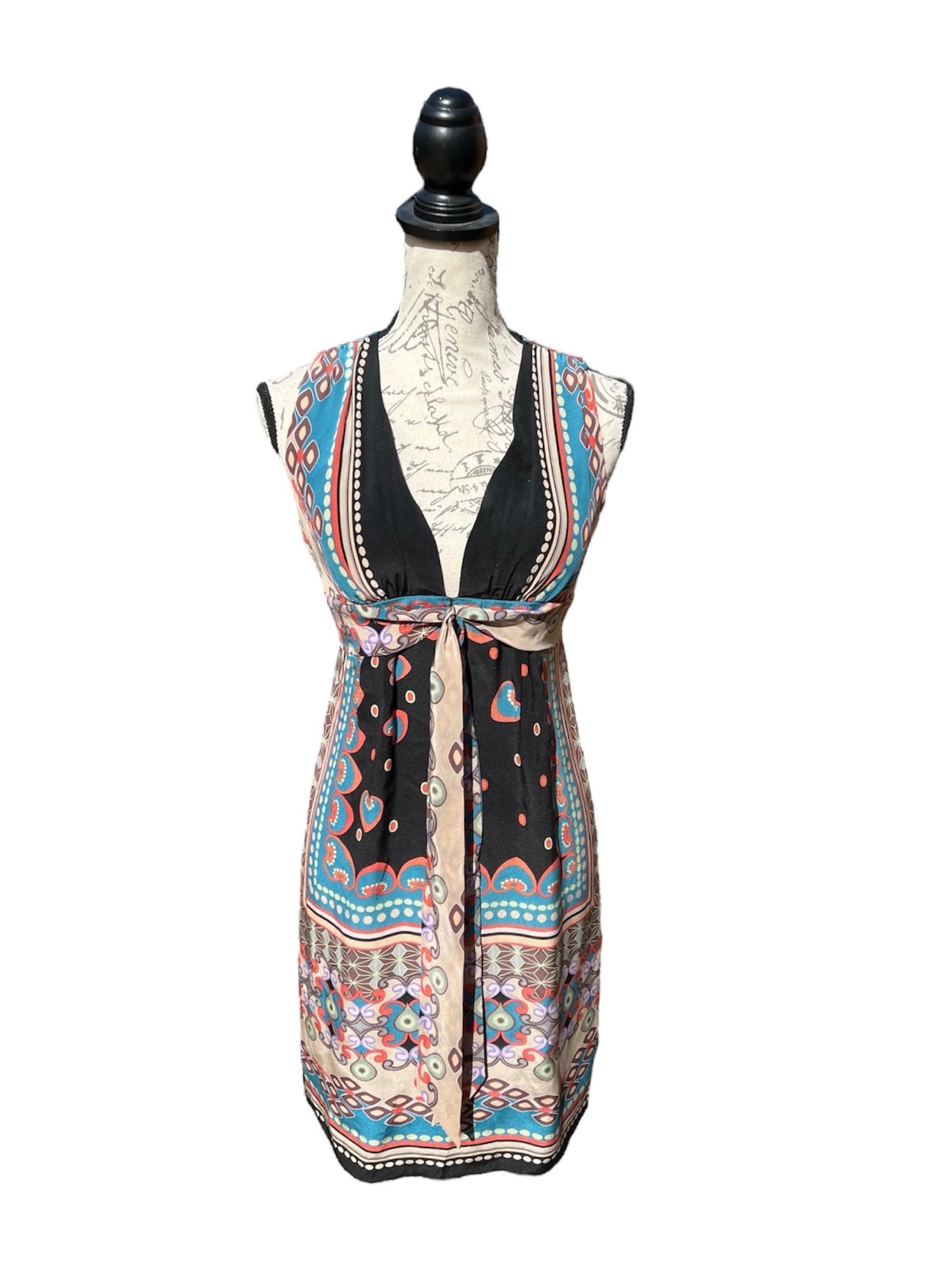 Single Dress Women's 100% Silk A-Line Lined Sun Dress Multicolor Print WM  SZ  S