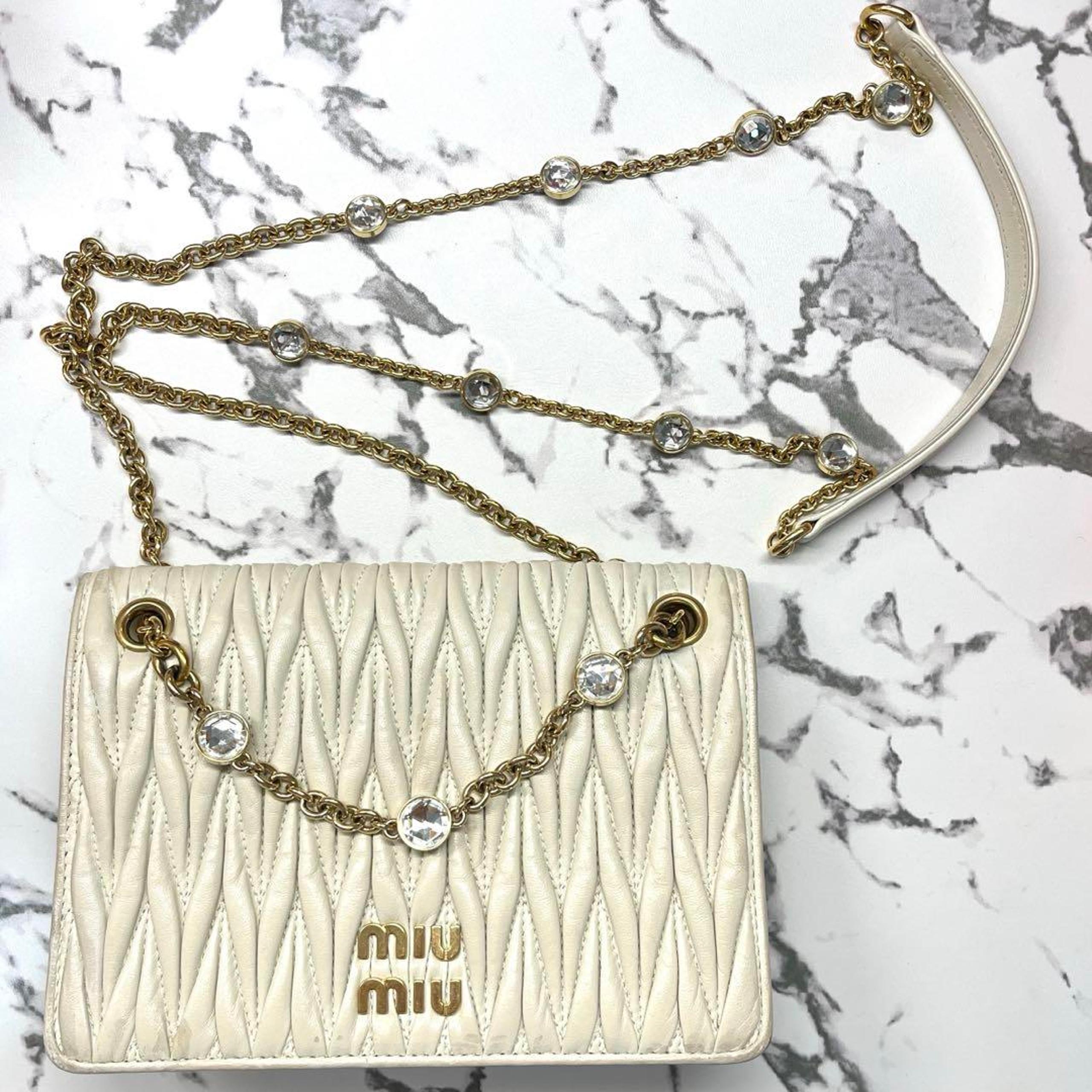 Miu Miu Matelassé Nappa Crystal Shoulder Bag, Ivory