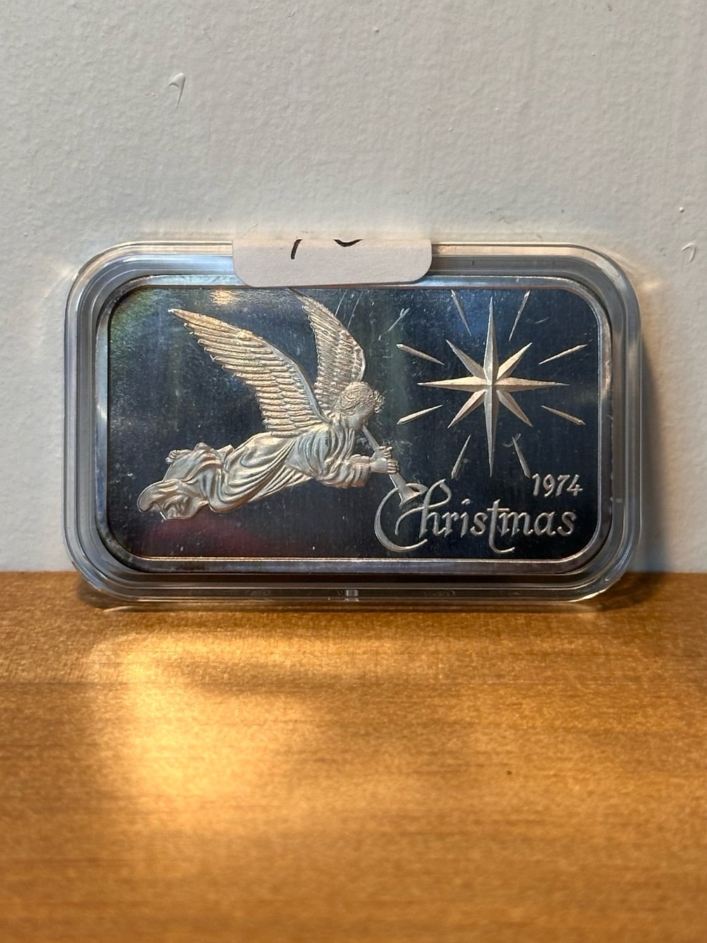 VINTAGE CHRISTMAS MADISON MINT 1974 1 TROY OUNCE SILVER ART BAR .999 ANGEL