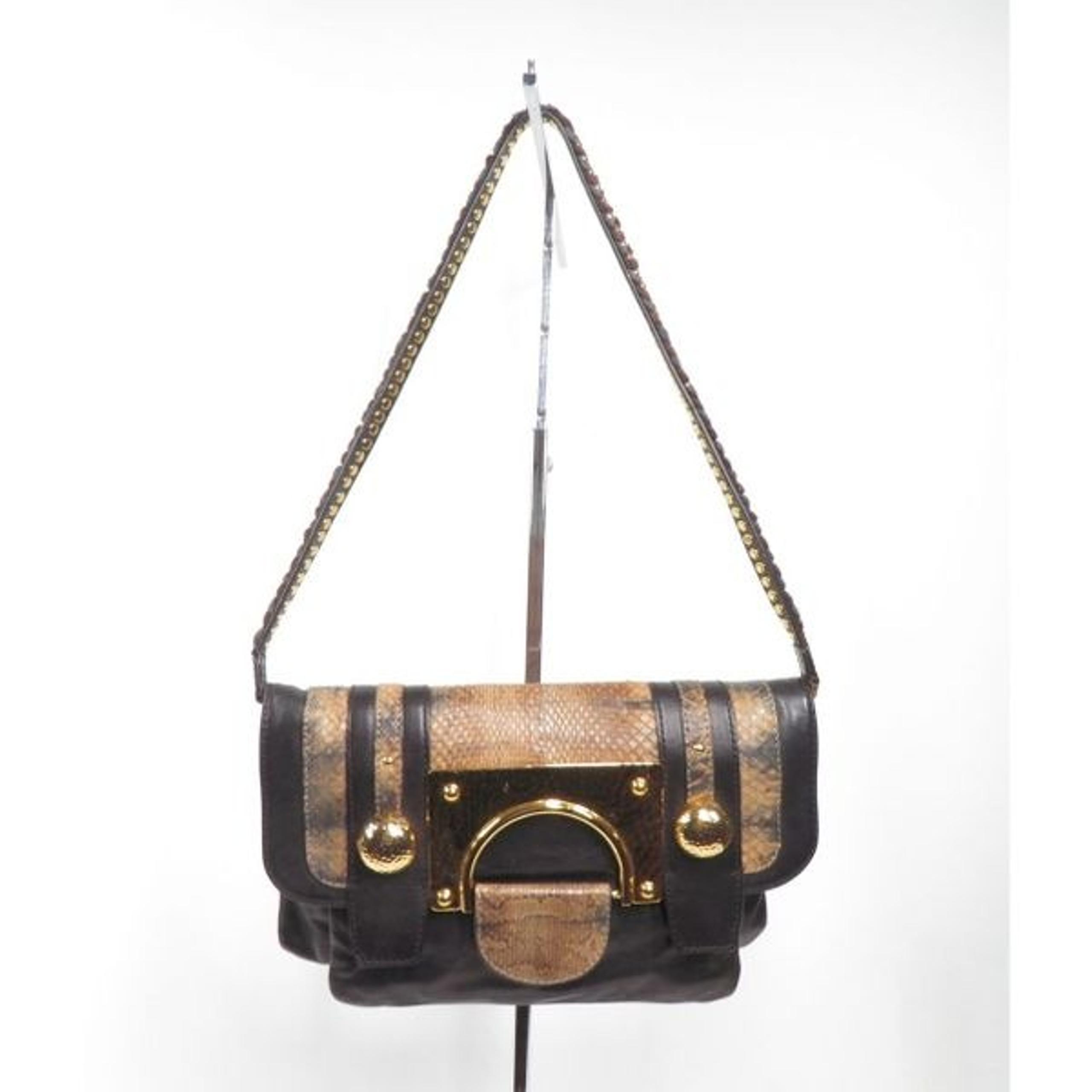 Diane Von Furstenberg Marlene Clutch Metal Snake Shoulder Bag Black Gold Brown