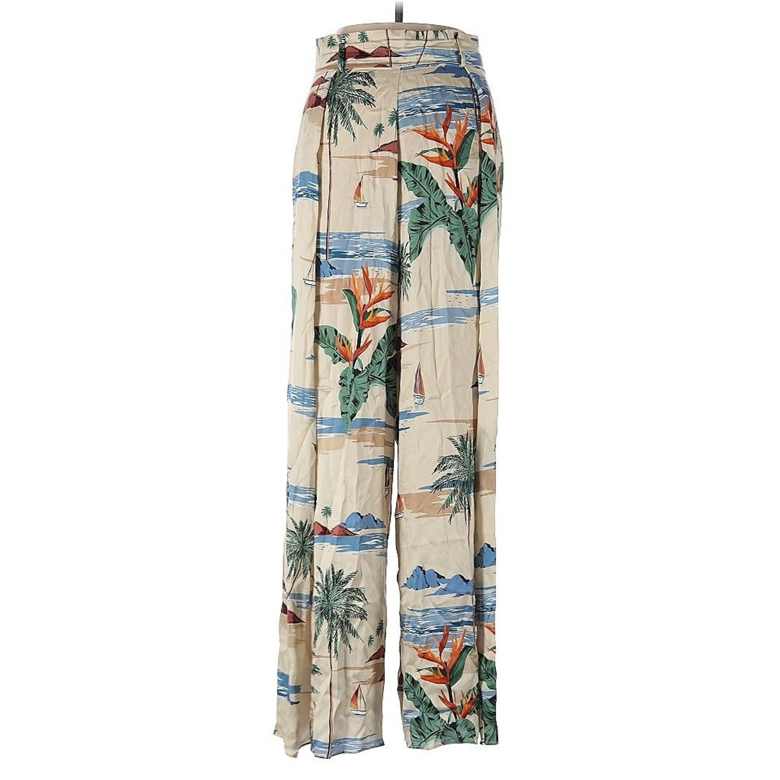 The Games We Play 100% Silk Tropical Print High Waist Wide Pants S