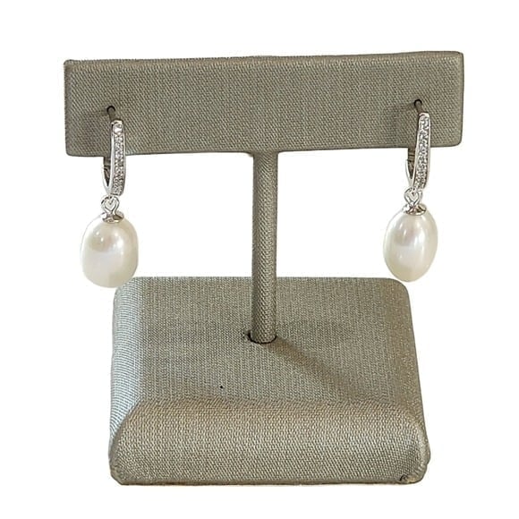 925S Sterling Silver White Cultured Freshwater Pearl Dangle Drop Earrings