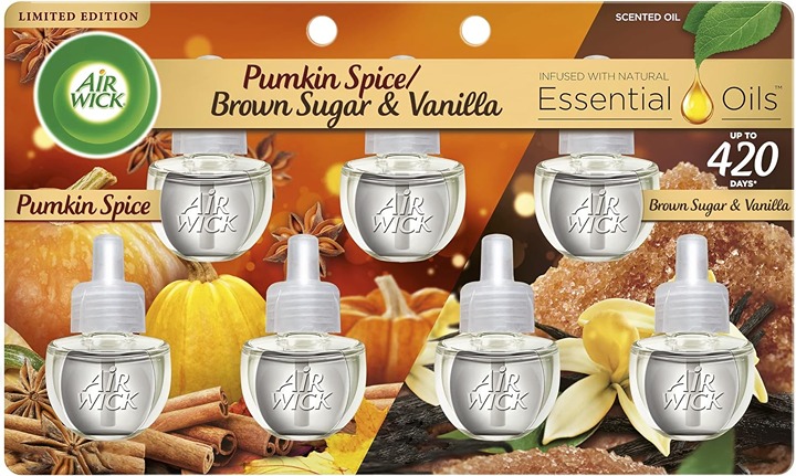 Air Wick Plug in Scented Oil Refill, 7ct, Pumpkin + Brown Sugar Mixed Pack