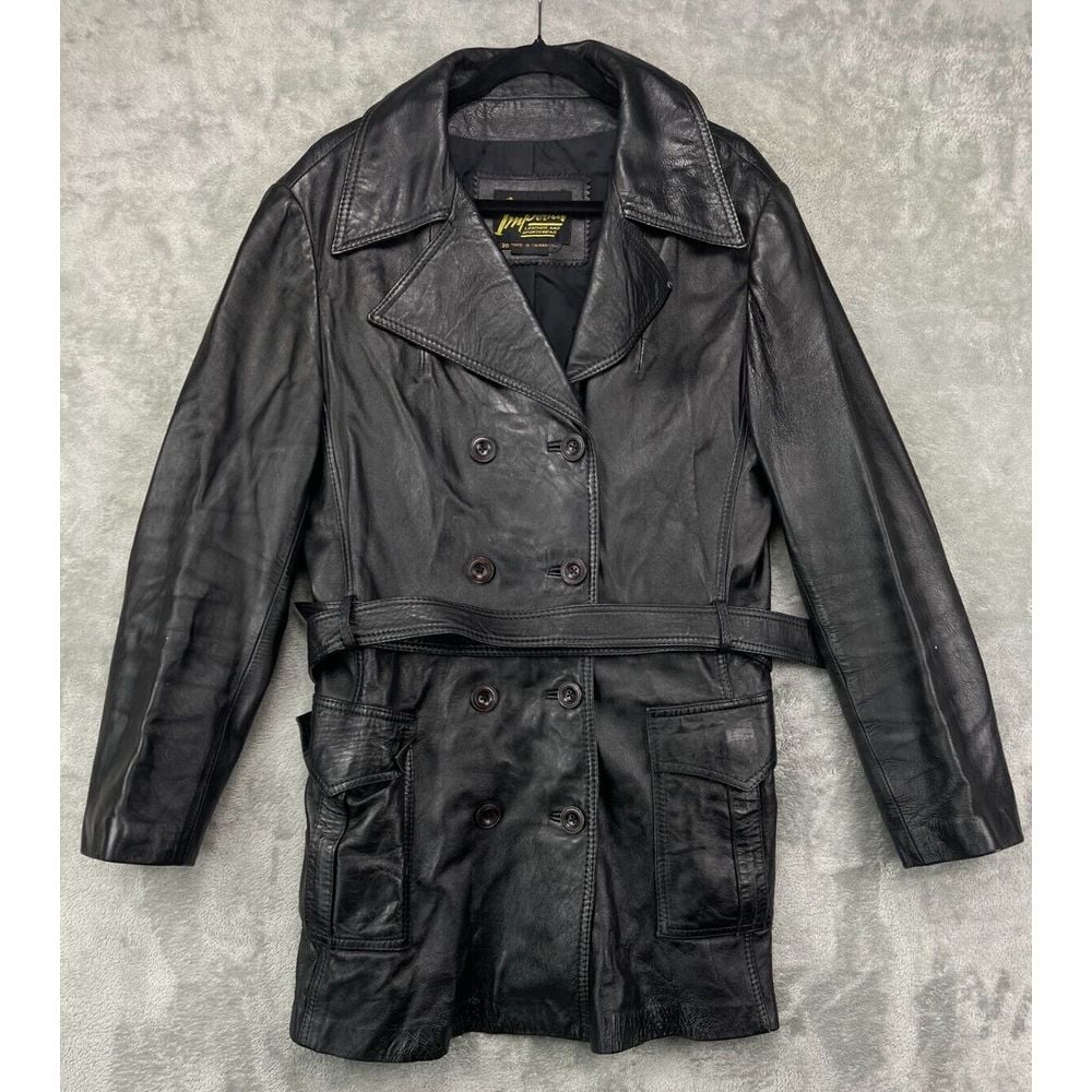 VTG Imperial Women's Trench Coat Size 20 Black Leather Belted