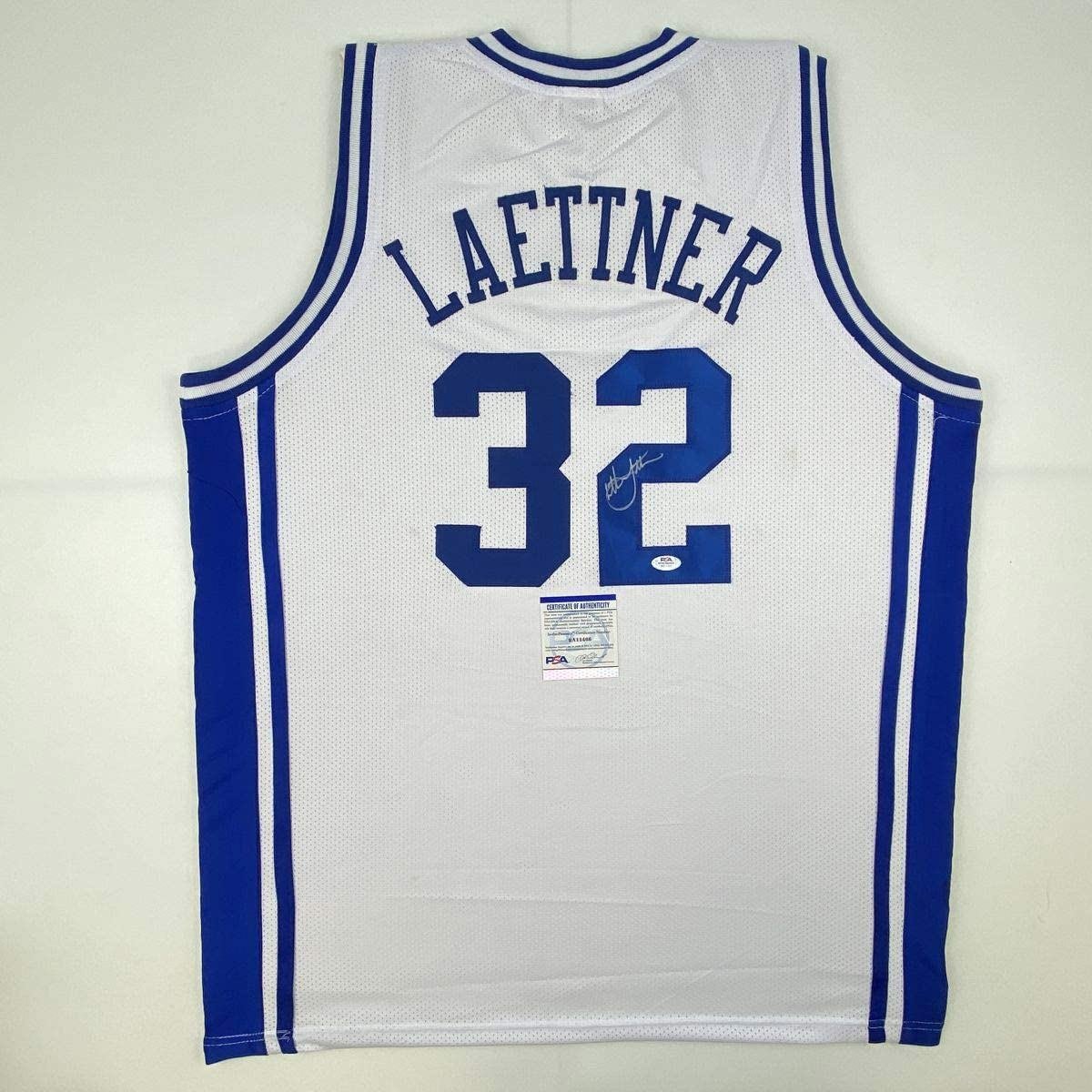 Autographed/Signed Christian Laettner Duke The Shot White Jersey PSA/DNA COA
