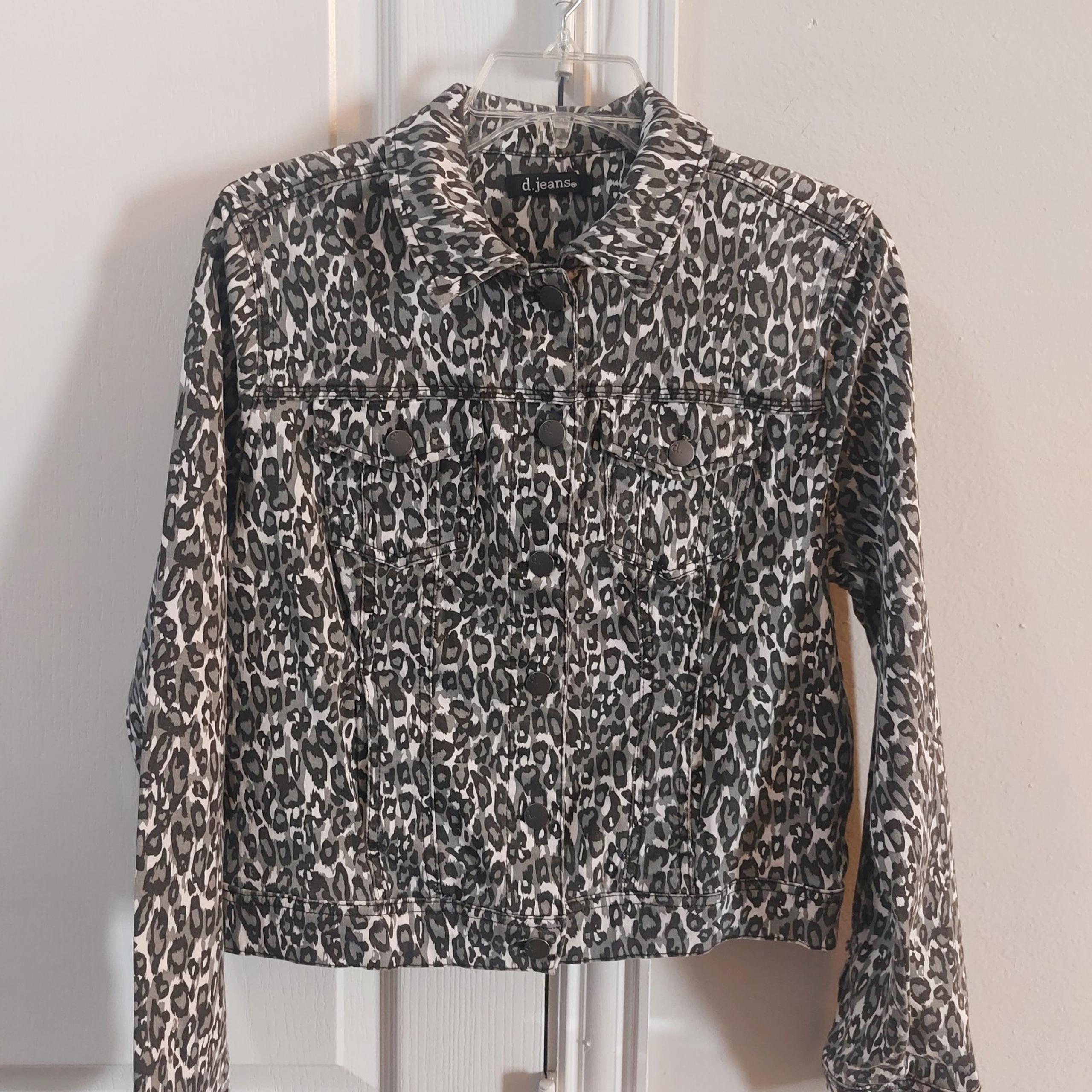 d.jeand Leopard Print Longsleeve Jeans Jacket Size Medium