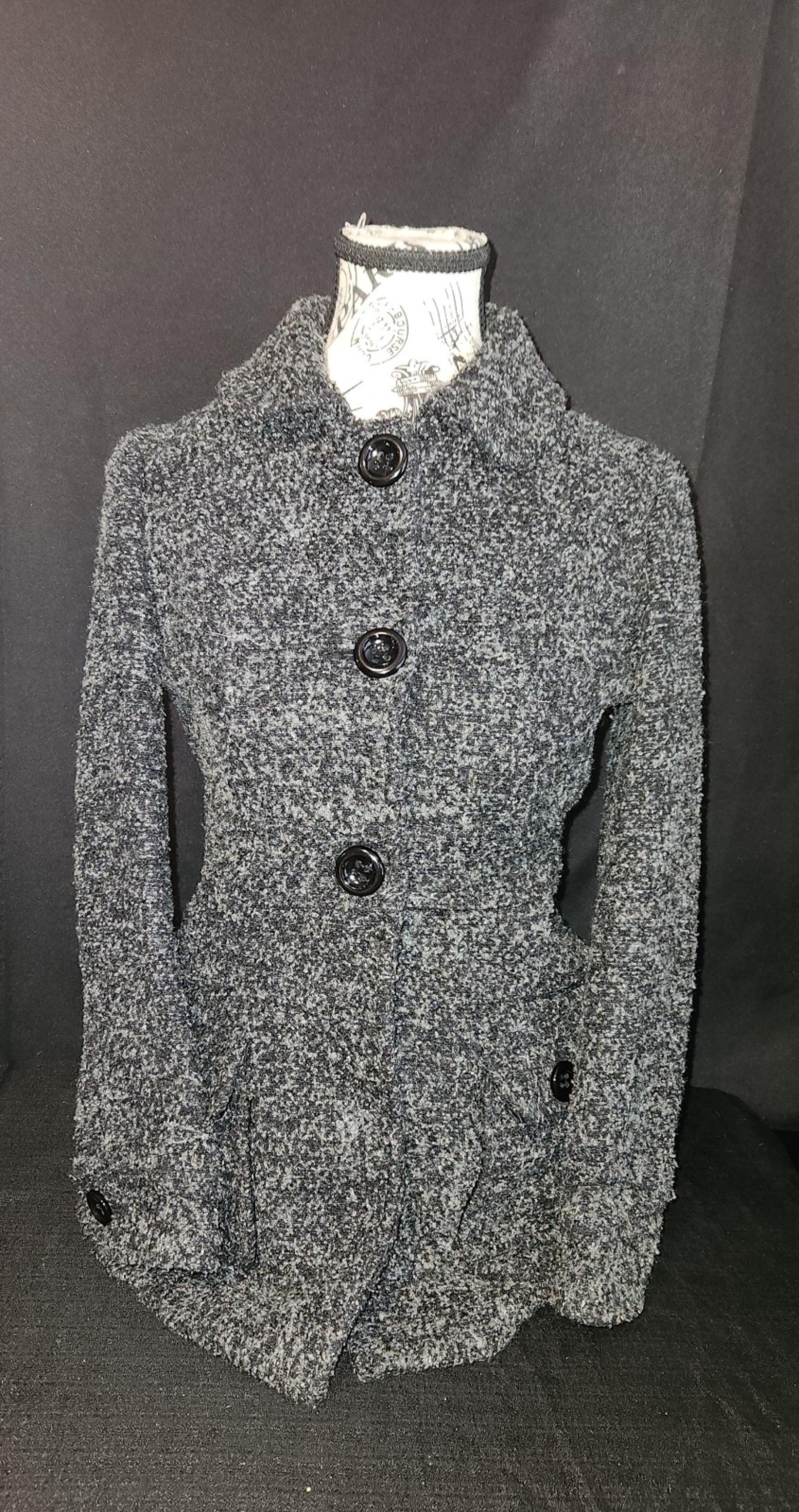 Romy Single Breasted Peacoat Women's XS  Black/Gray  Wool Blend