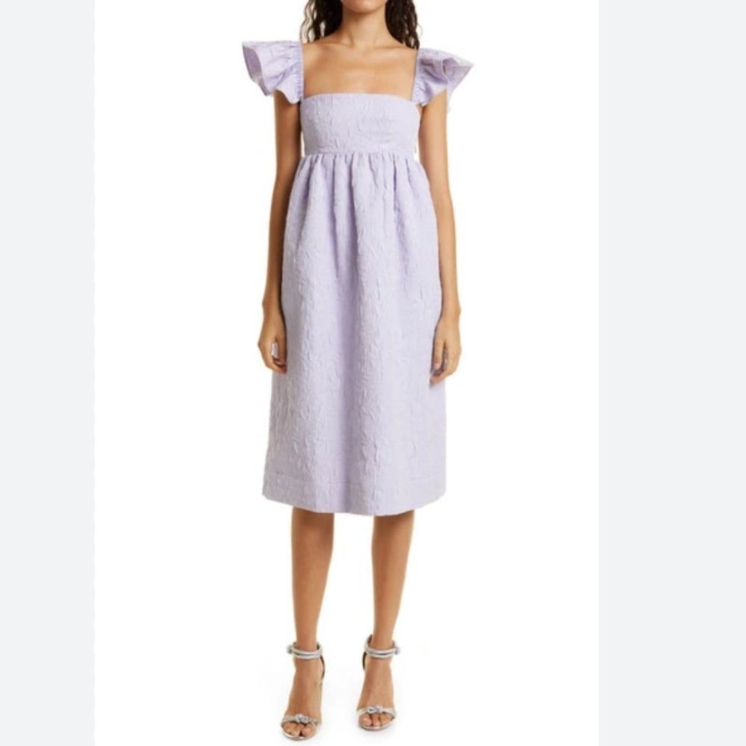 Baum Und Pferdgarten Ashaki Midi Dress 14 In Baby Lavender Jacquard Square Neck