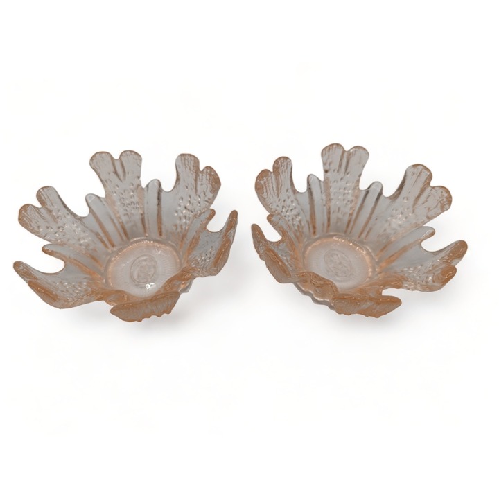 Set of 2 Vintage MCM Arabian Peach Ice Art Glass Candle Holder Votive 2 Tall