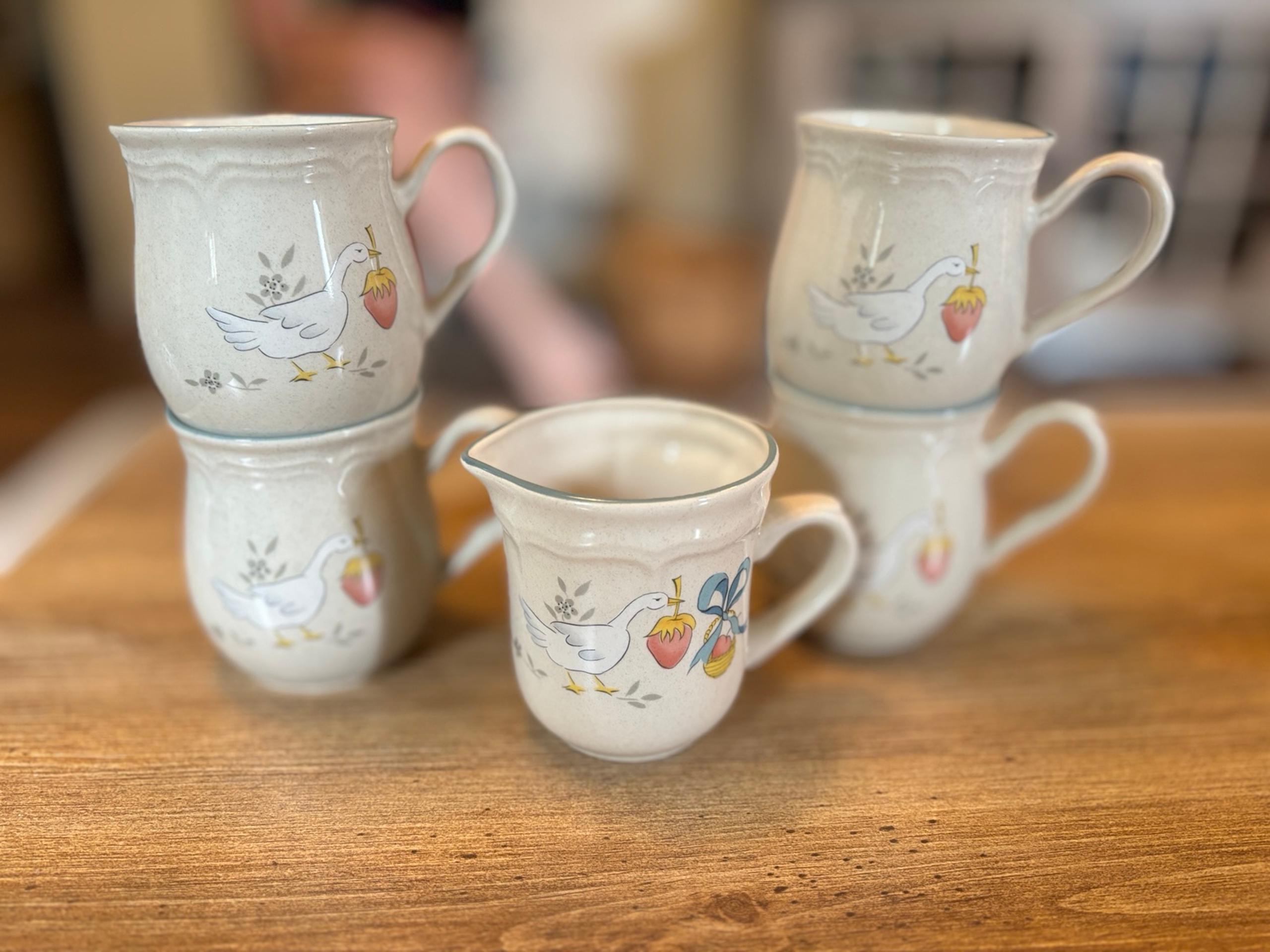 MARMALADE INTL CHINA Blue Ribbon Geese VTG Stoneware coffee cups #cottagecore