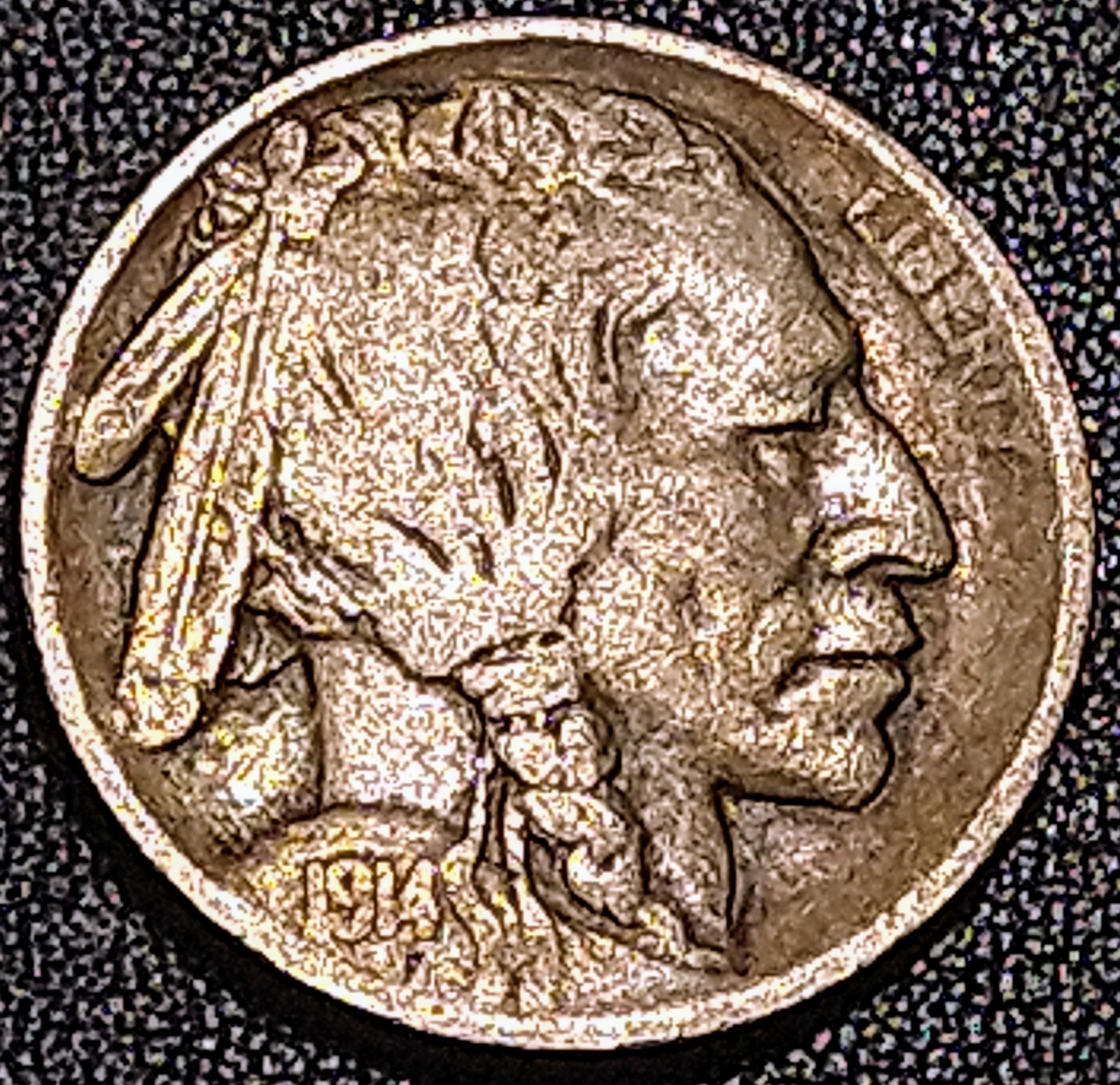 1914-s Buffalo Nickel Toned Semi Key Date USA Genuine RARE